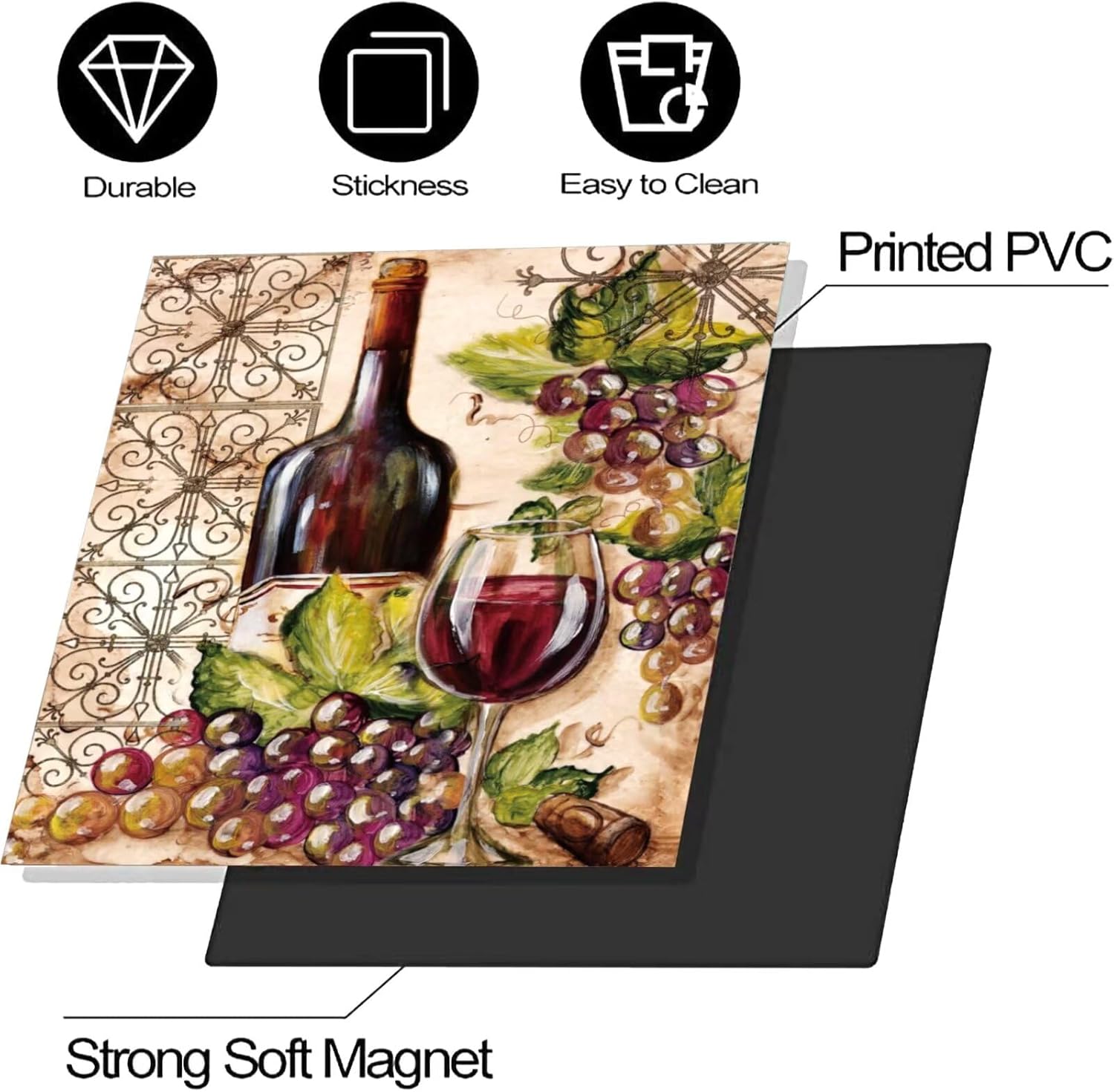 Vineyard Dishwasher Magnet Rustic Wine Bottle Dishwasher Cover, Red Wine Bottle for Refrigerator Magnet Grape Decal, Red Wine Fridge Door, Farmhouse Home Appliances Panels Stickers 23" Wx 26" H