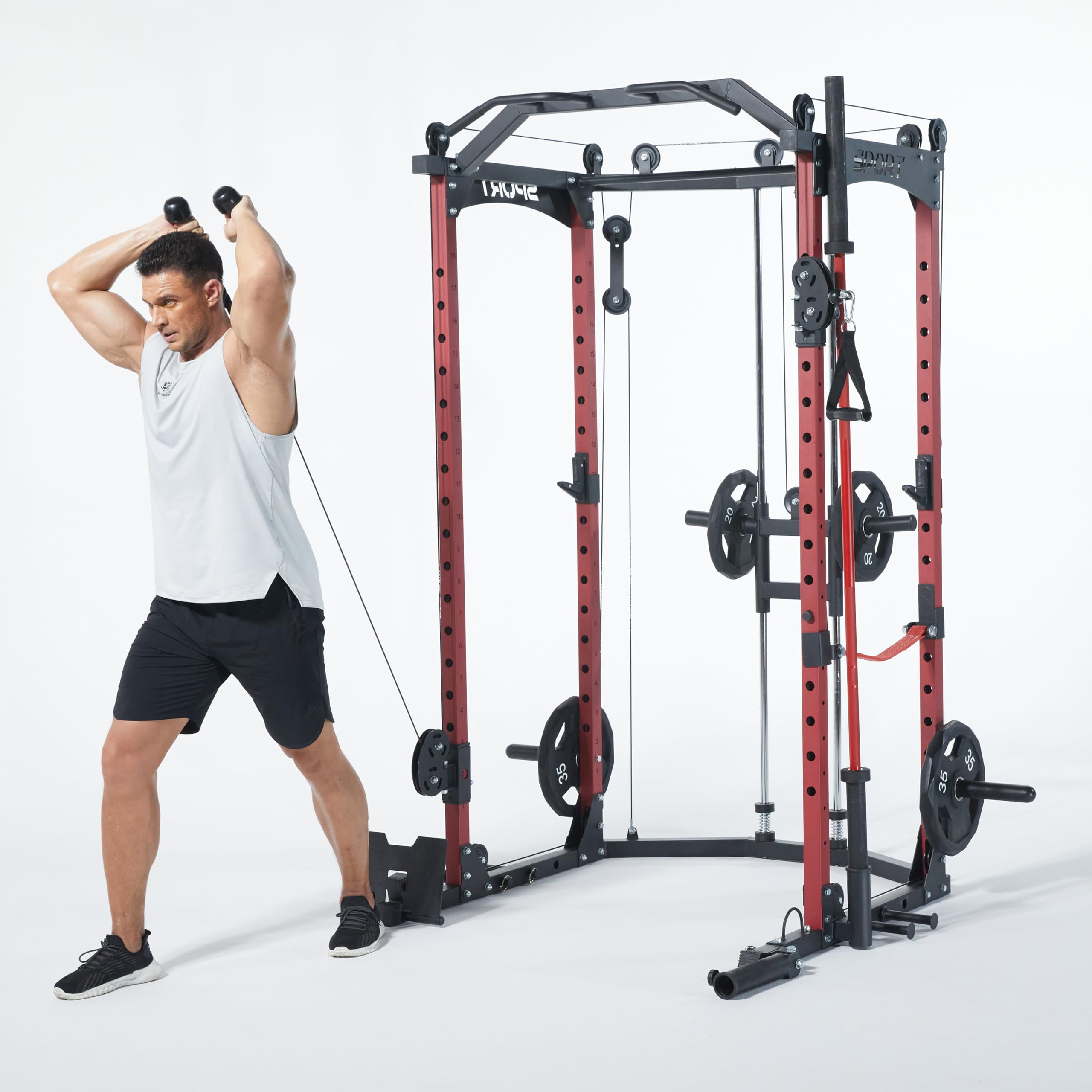 Strength Training Power Rack: Home Gym Cable System with 1600 Lbs Capacity for Versatile Workout