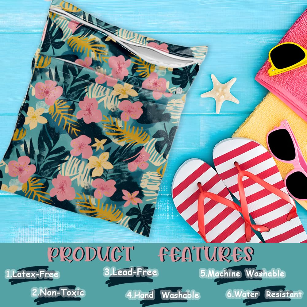 SUPERDANT Sac Etanche et Réutilisable pour Vêtements Mouillés Motif Plantes Bohèmes avec 2 Poche Zippée Sac Maillot de Bain Mouillé pour Maillots de Bain et Couches Lavables Pochette de Voyage
