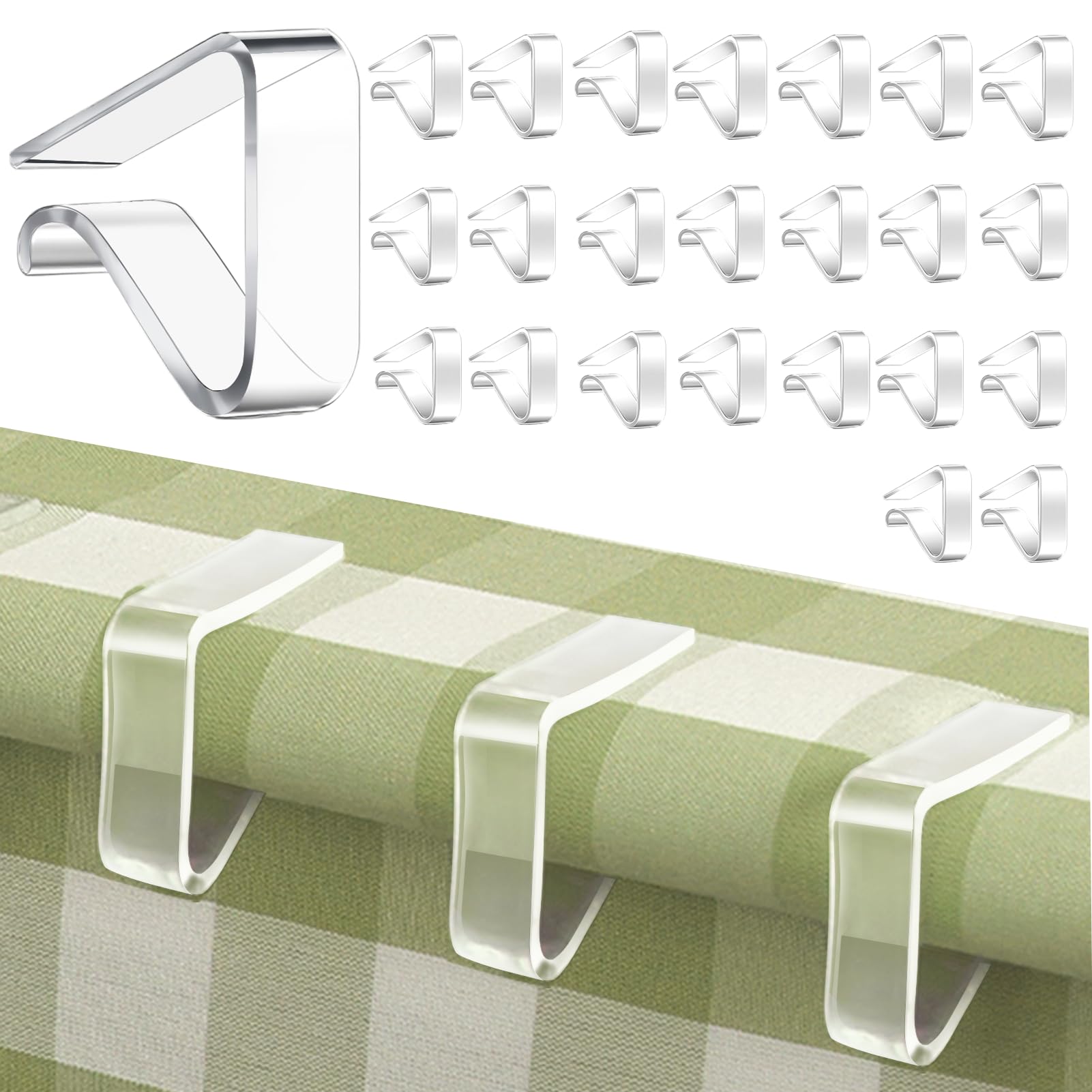 Photo 1 of 24 Pcs Clear Tablecloth Clips for Indoor Outdoor Tables, Plastic Table Cloth Holder Clips for Thick Tables, Picnic Table Clip Clamps Large