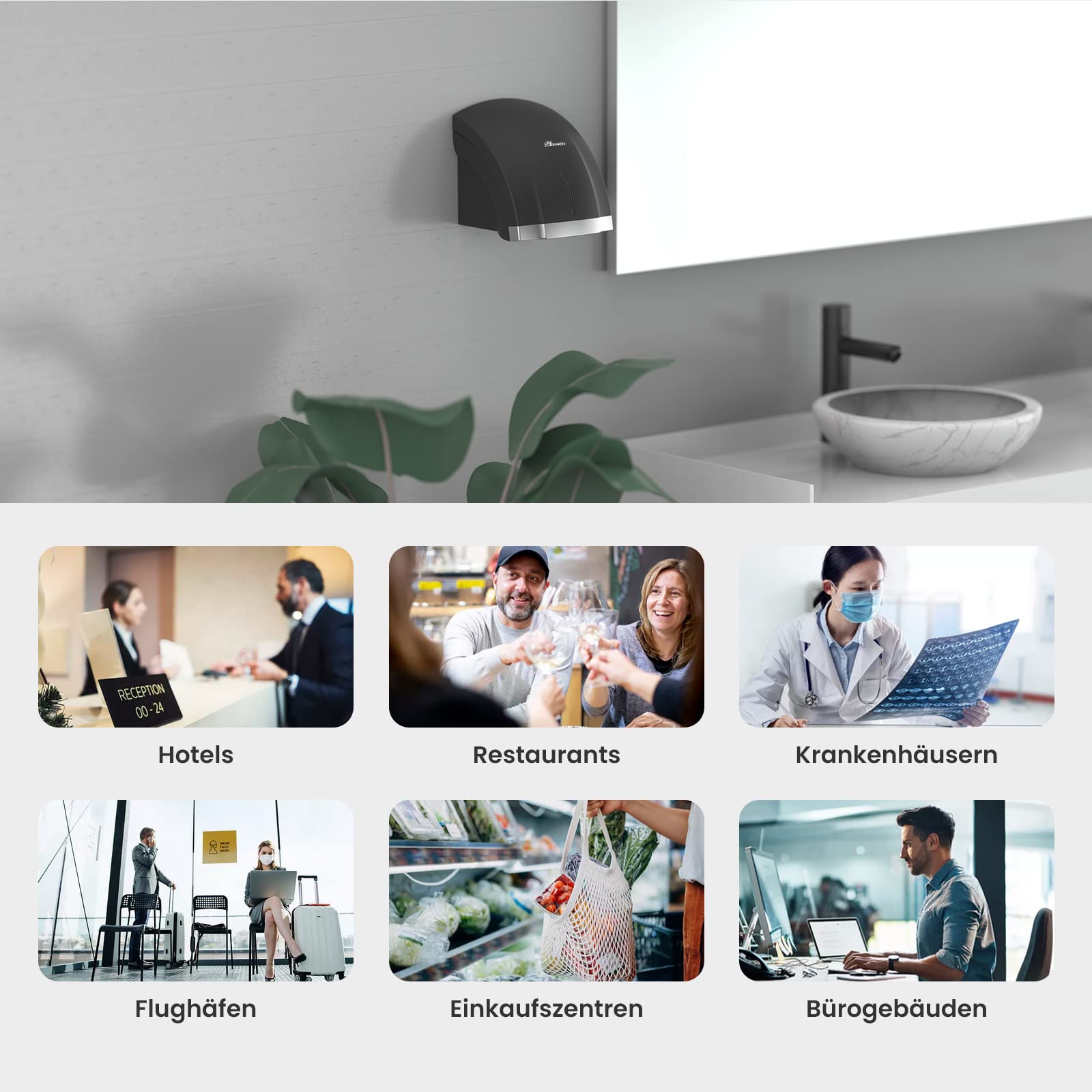 Secador de Manos eléctrico Sensor de Infrarrojos de 8 a 10 Segundos, Secado rápido, secador automático de Manos de baño para hogar, Interruptor de frío/Calor, bajo Ruido (negro-1003)