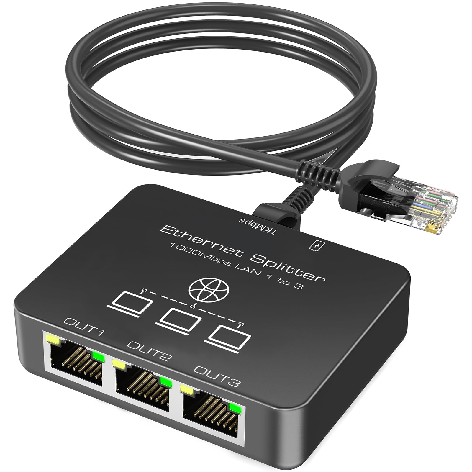 KiwiBird LAN Splitter 1 auf 3, LAN Switch 3 Port LAN Kabel Verteiler Splitter 1000Mbps Netzwerk Mehrfachstecker Verteiler RJ45 für Cat 8 7 6 5 Kompatibel mit Router TV Box PC Laptop PS5 Xbox Printer