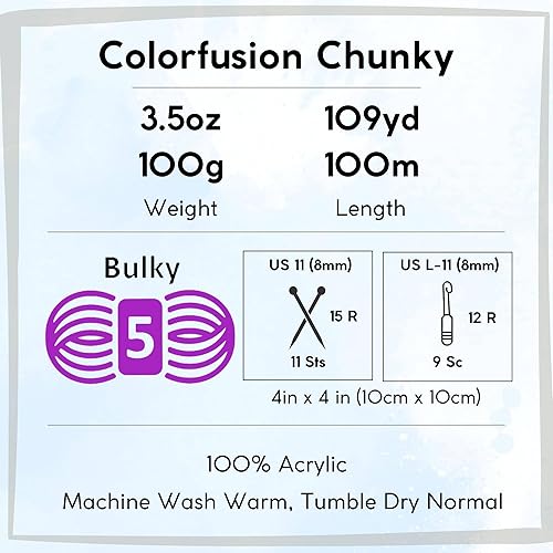 Miniatura 4 de Premier Yarns Colorfusion Chunky Autumn Sky 1174-02 - Hilo acrílico grueso y voluminoso #5 (6 madejas, el mismo lote de tinte) para ganchillo y