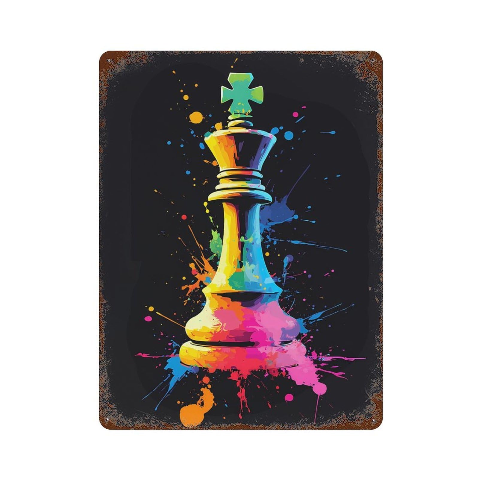 Retro Metal Sign King Chess Piece Art 15.7"x11.8", Retro Wall Decor for Living Room, Hallway And Home Decor