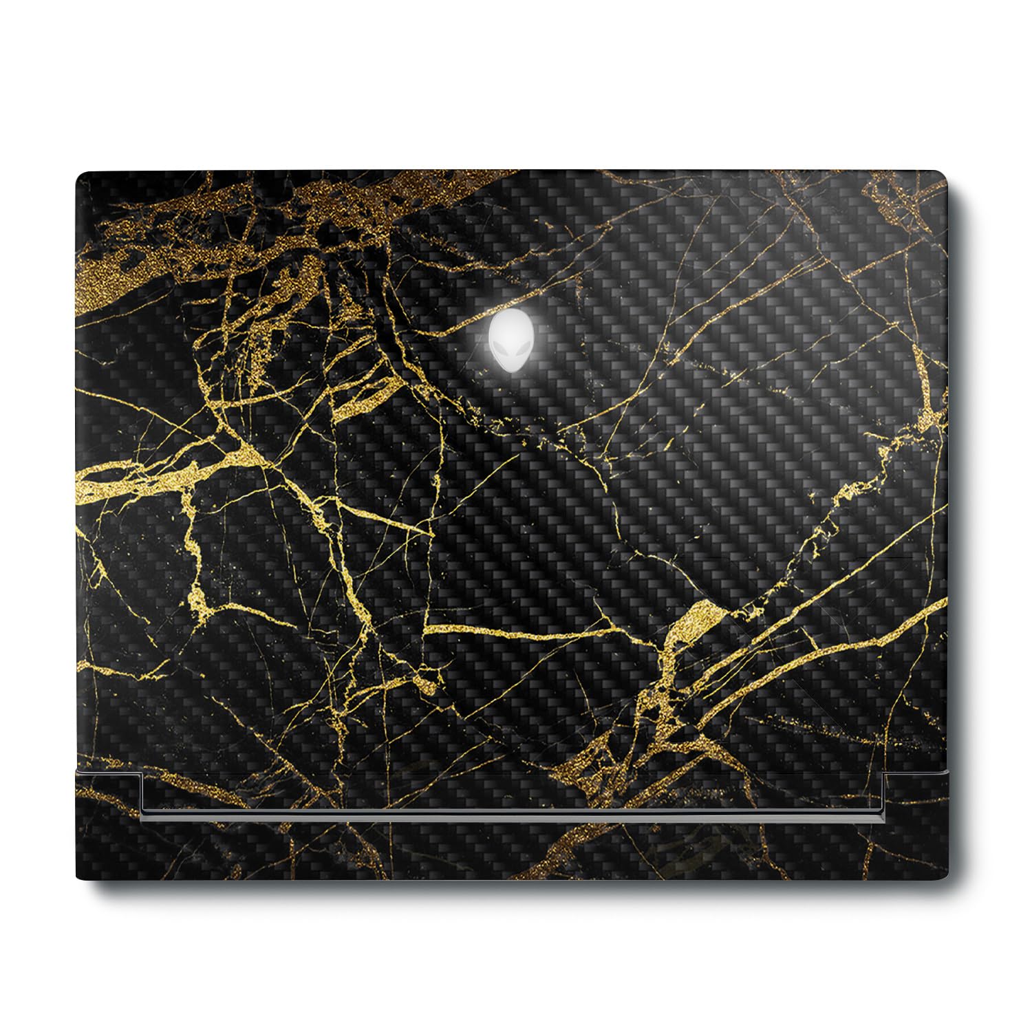 MightySkins Carbon Fiber Skin Compatible with Alienware X16 R1 (2023) Full Wrap Kit - Black Gold Marble | Protective, Durable Textured Carbon Fiber Finish | Easy to Apply | Made in The USA