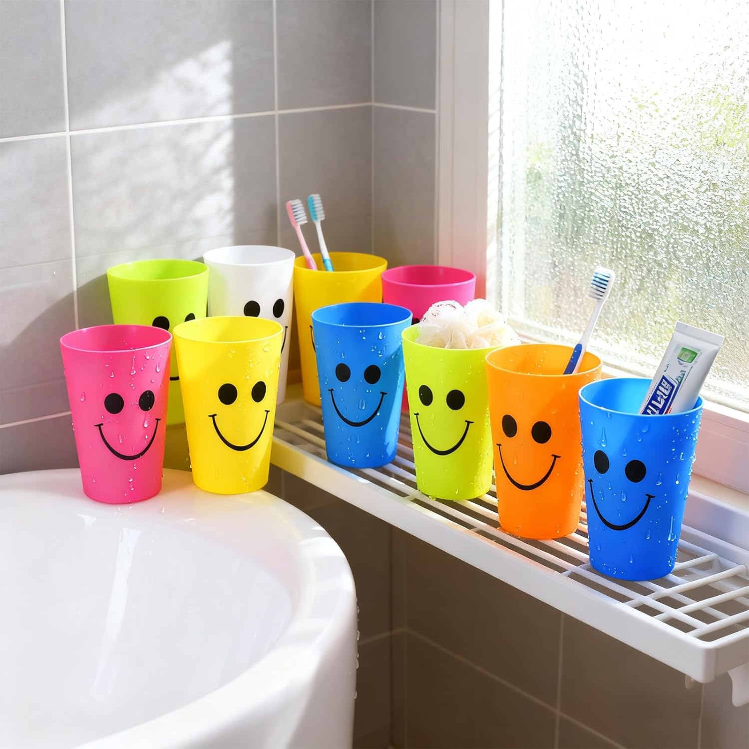 260ml Plastic Kids Toothbrush Holder Rinse, Daycare Brush Storage Cups