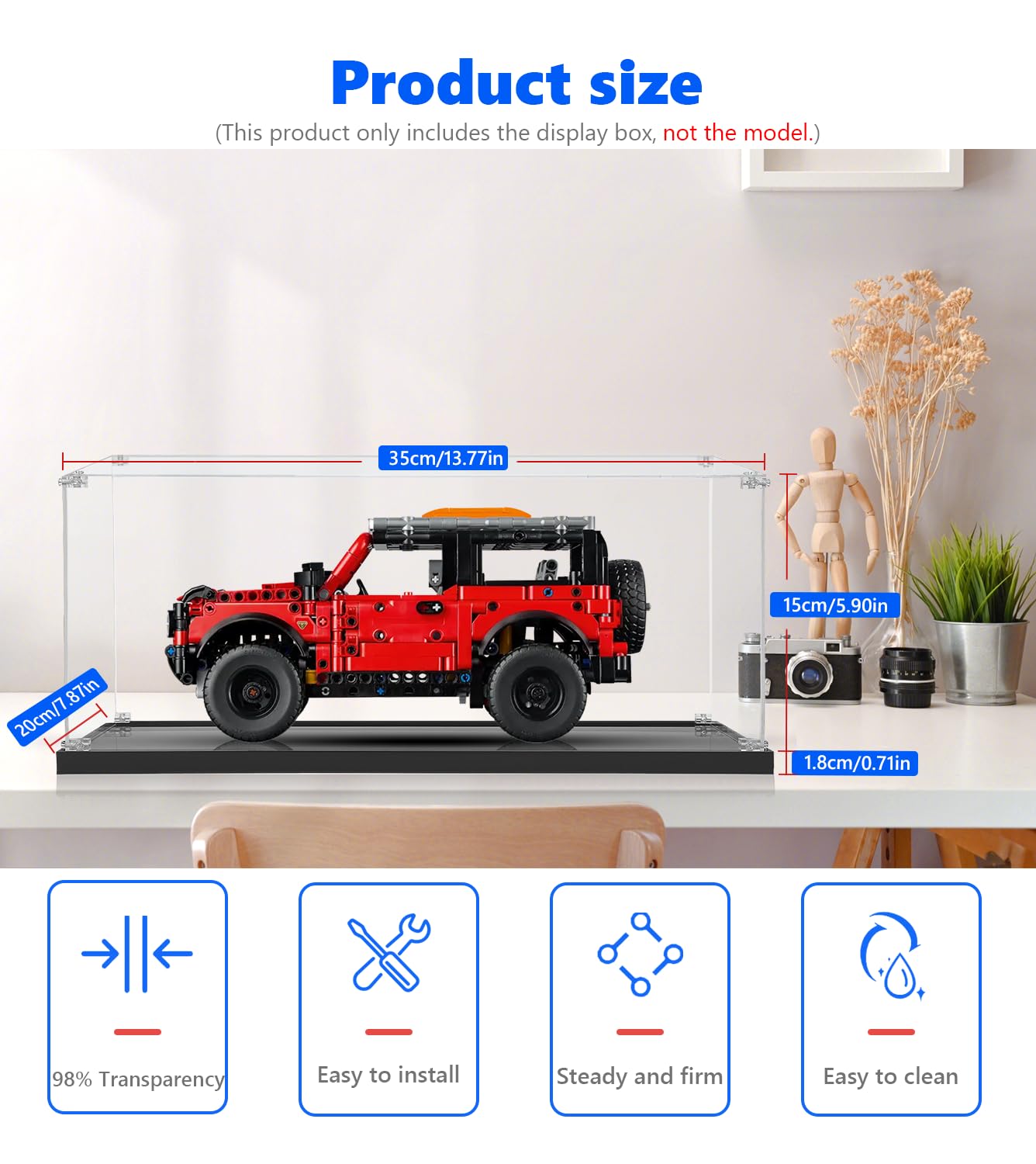 Acryl-Vitrine für Lego Technic Ford Bronco SUV Offroad-Fahrzeug-42213 – Staubdichte Aufbewahrung, Größe: 35X20X15 cm (Nur Display Case, Keine für Lego-Modell inbegriffen)