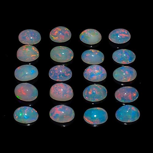 Miniatura 3 de (2 Stone Pack, Oval, 7x5) AURA GEMS Natural Ethiopian Opal Oval Cabochon, Opal Loose Gemstone For Jewelry Making, Fire Play Color Opal Oval Cabochon
