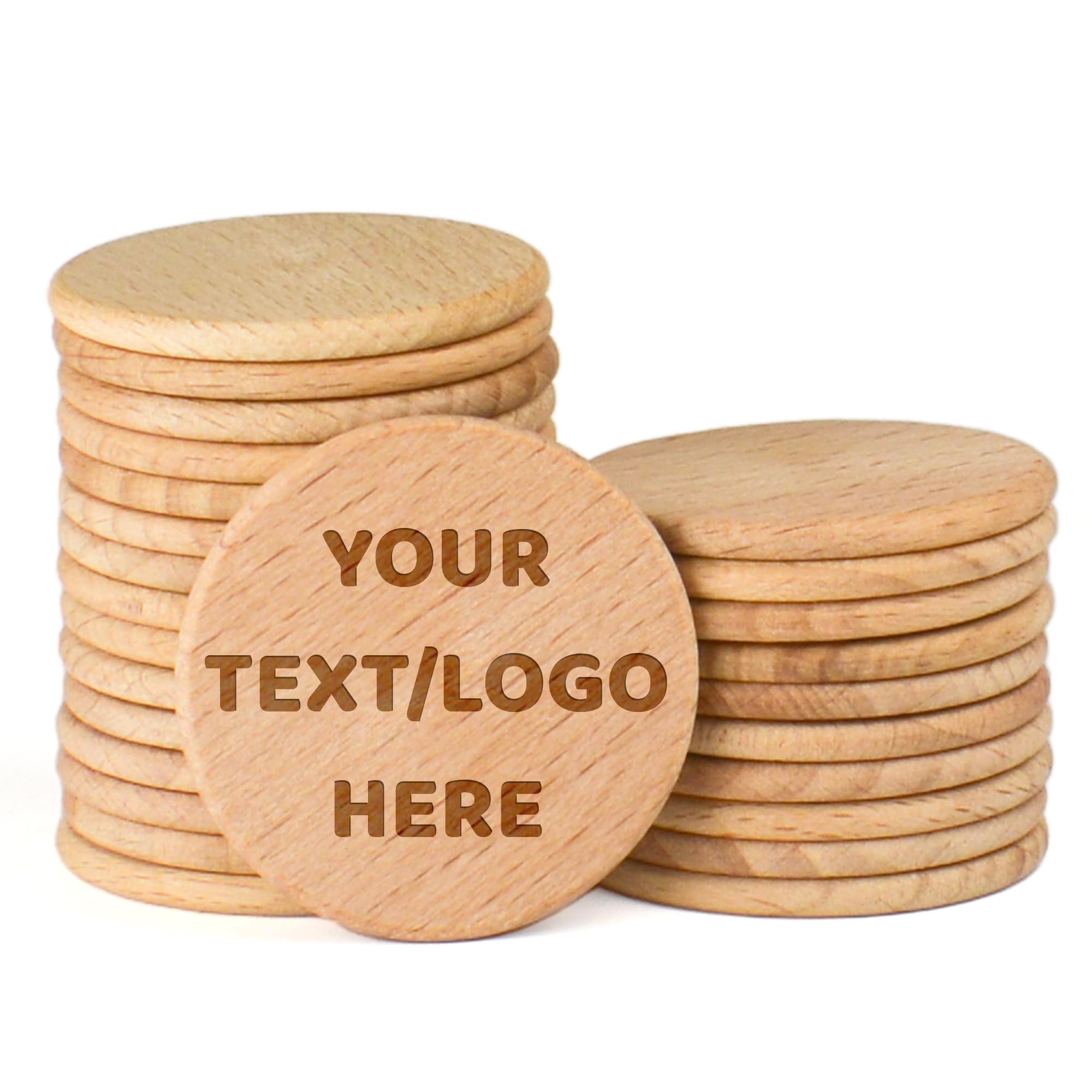 30-1000 gettoni in legno personalizzati, gettoni personalizzati da 1,5 pollici, incisi con il tuo logo/testo o immagine su truciolo di legno, ideali per bar, feste, matrimoni, eventi aziendali