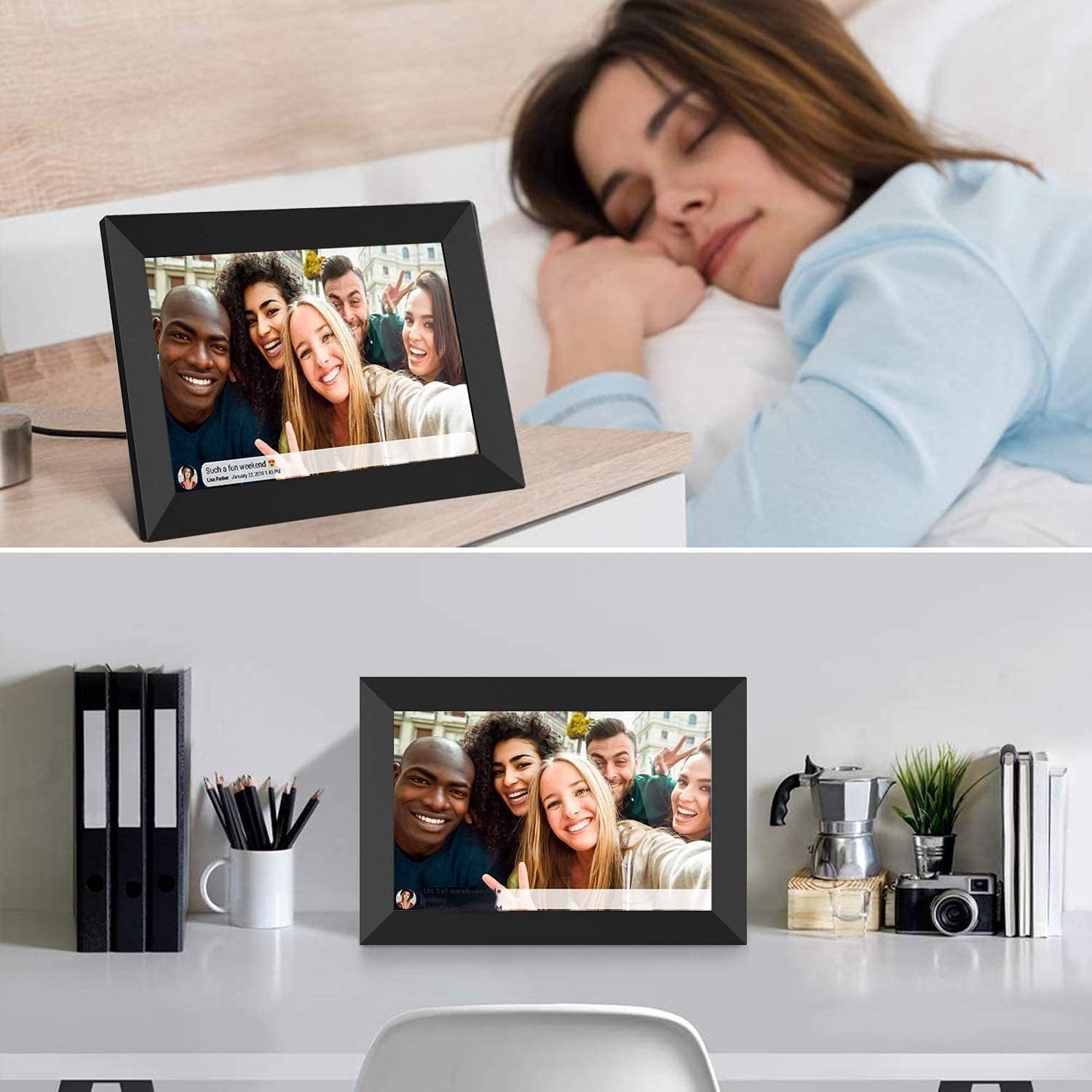 Cadre Photo Numérique 10.1 Pouces WiFi, 1280x800 HD IPS | Cadre Numérique Photo Tactile 32G, Rotation Auto pour Vidéo Musique, Cadeau Familial