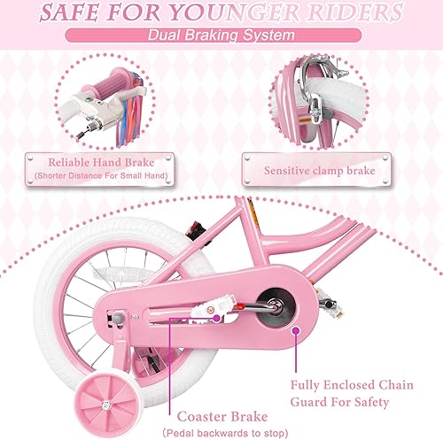 Miniatura 4 de XJD Bicicleta para niñas pequeñas y niños de 2 a 12 años, bicicleta para niños de 12, 14 y 16 pulgadas, con ruedas de entrenamiento y cesta