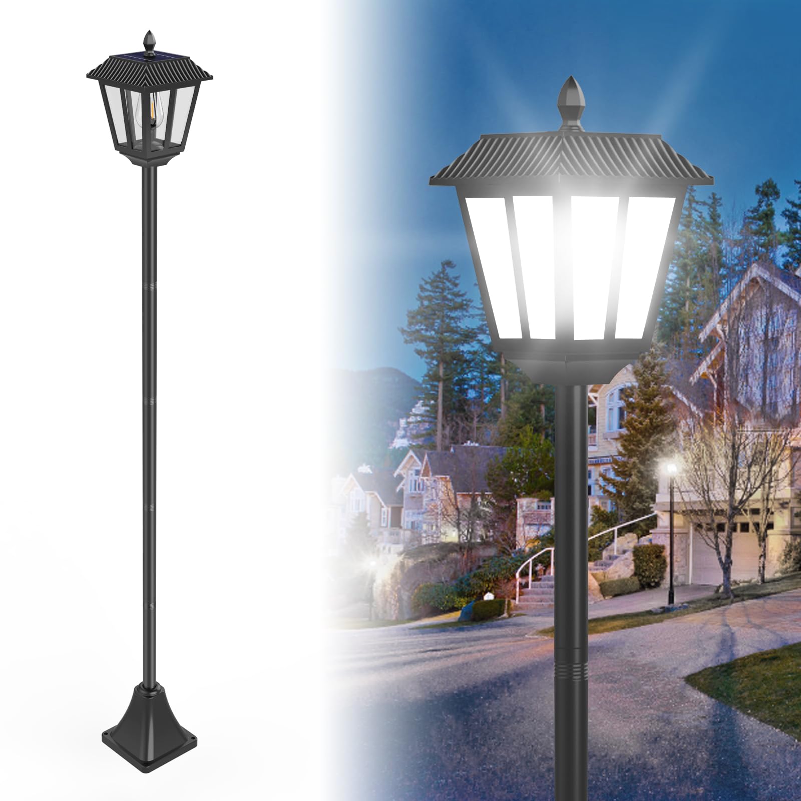 Lámpara Solar LED de Exterior 180 cm con Estaca Farol Solar de Jardín Impermeable, Lámpara Solar de Pie para Senderos Terraza Balcón Luz Blanca (1 Pieza)