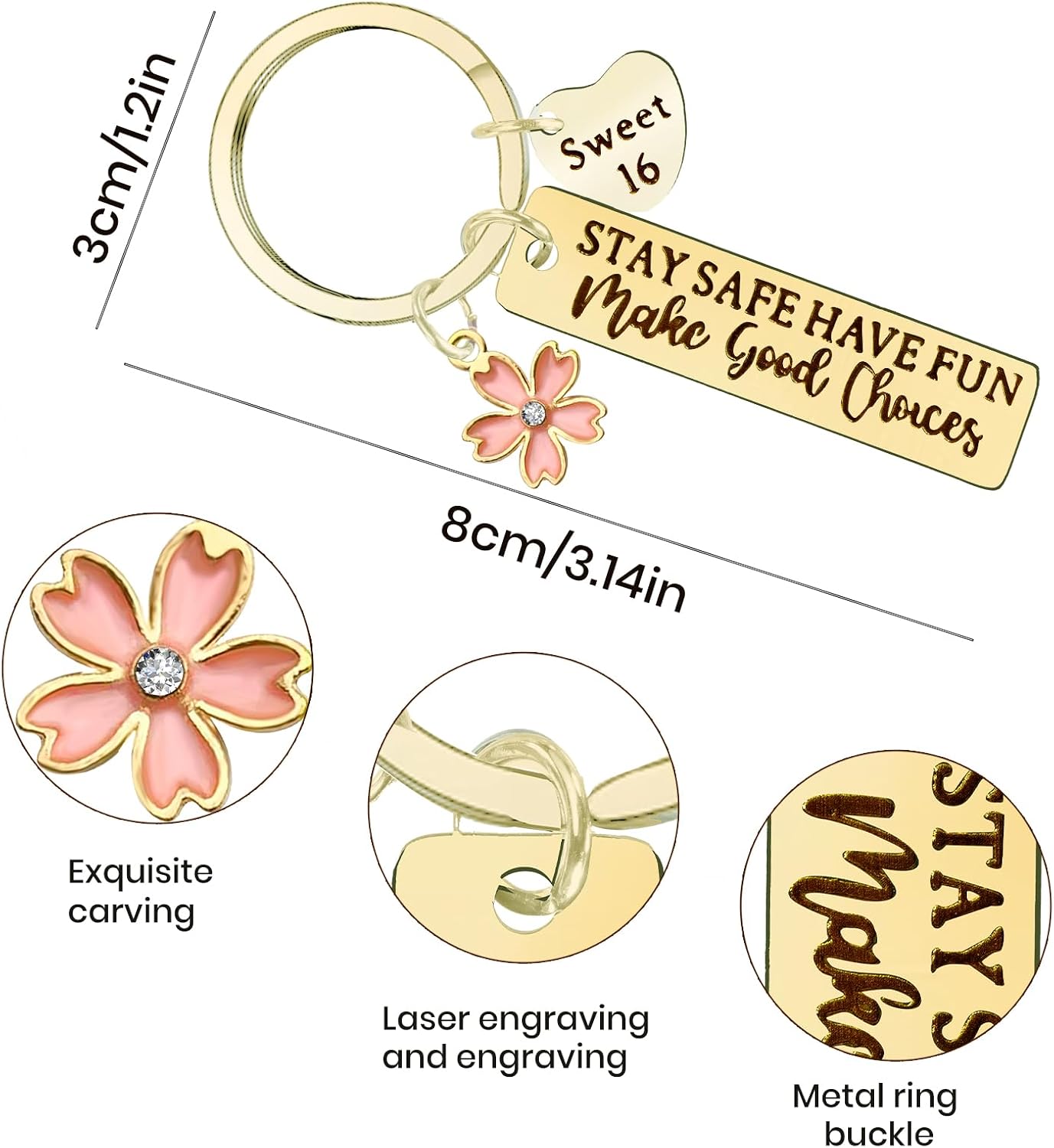 Sweet 16 Party Decorations,Elegant Keychain 16th Birthday Gift for Grils,16 Years Old Birthday Gift Accessories image 3