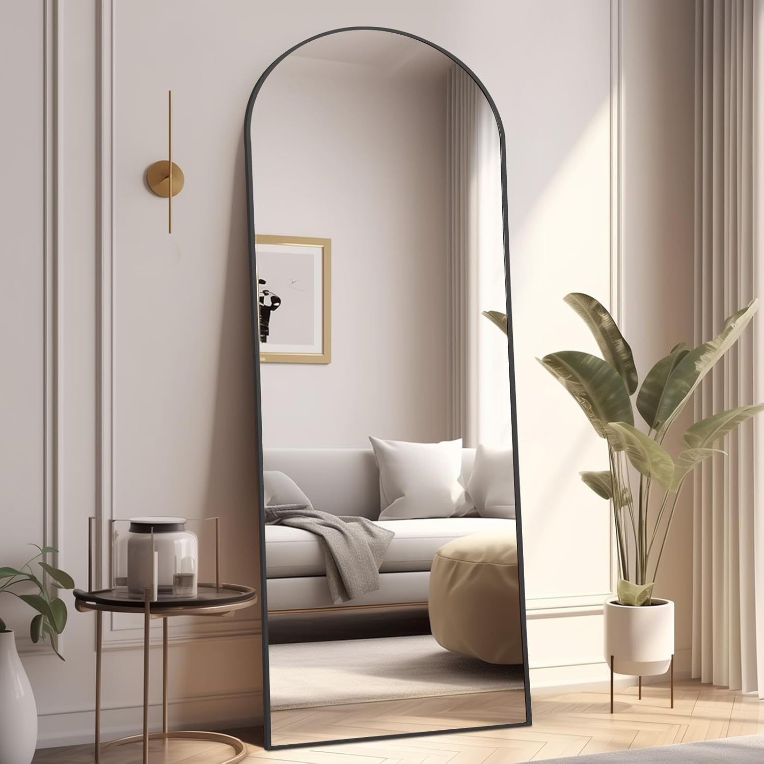 MELOMOIR Arched Full Length Mirror, 56"x18" Floor Mirror, Free Standing Mirror Leaning or Hanging, for Living Room Bedroom Cloakroom Hallway, Thin Aluminum Frame, Black Black 56"L x 18"W