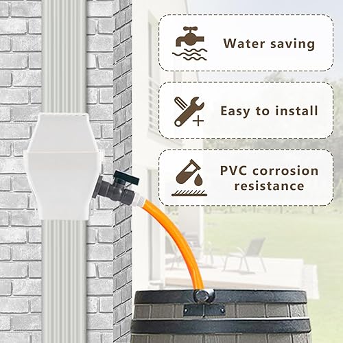 Miniatura 6 de Kit desviador de barril de lluvia  Sistema de recolección de agua de lluvia se adapta a bajante de 2 x 3 o 3 x 4 pulgadas con filtro y espita de PVC