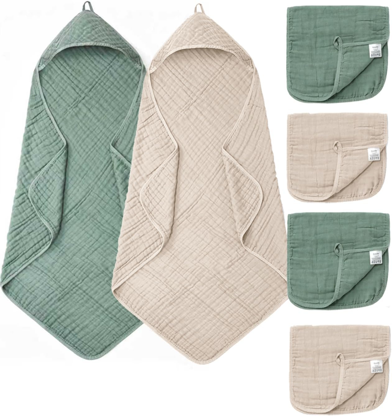 6 PCS Baby Towels and Washcloths Set, 2 PCS XL 35x35 Inch Baby Hooded Towels & 4 PCS Washcloths Set, Ultra Soft & Highly Absorbent Bath Bath Towel for Newborn, Infant & Toddler, Shower Gifts