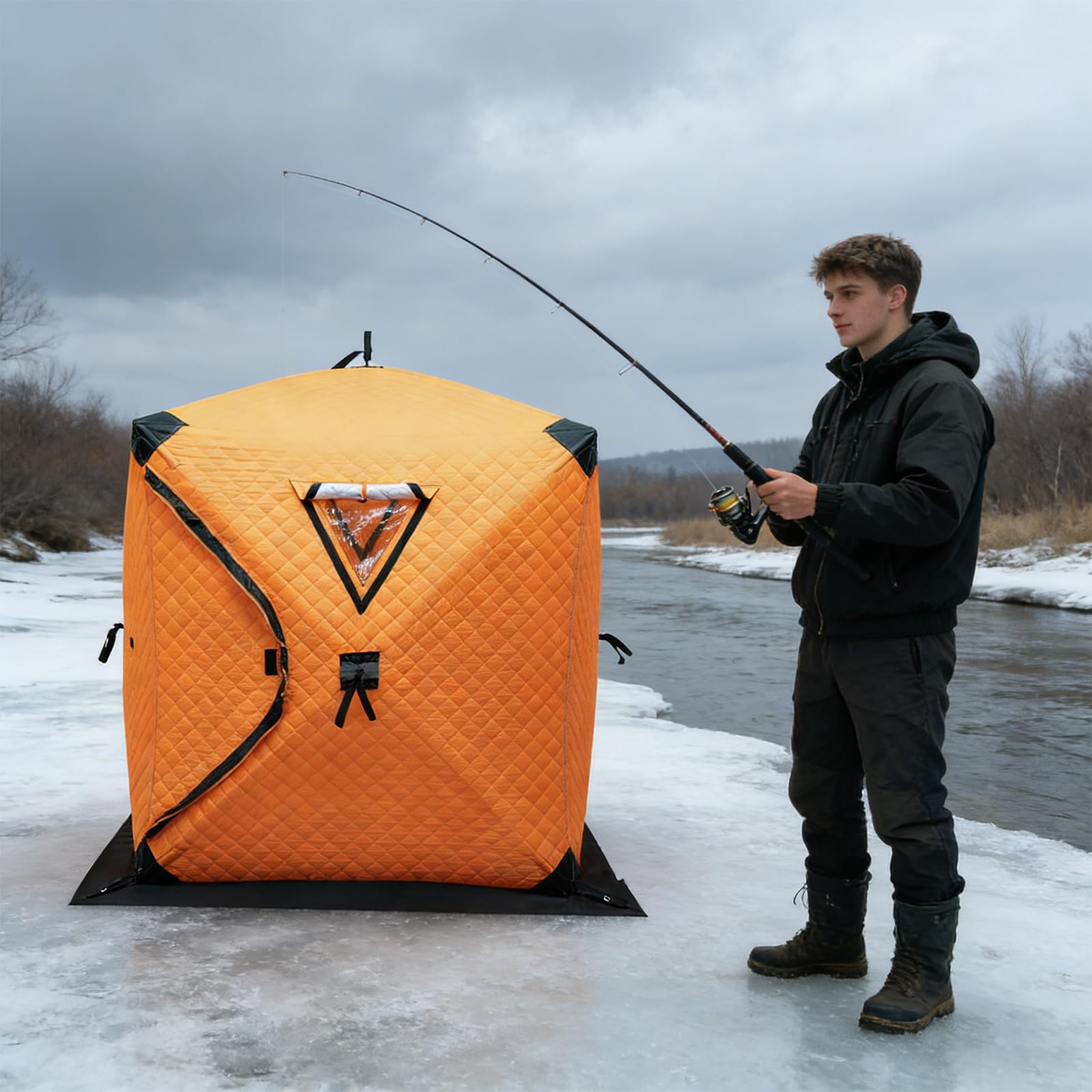 Tragbares Eis-Angelzelt, Isoliertes Outdoor Saunazelt, Robustes Zeltsauna mit Wasserdichtem Oxford-Gewebe Allwetter-Angelzelt mit Tragetasche für 1-2 Personen Winterangeln, Camping und Garten