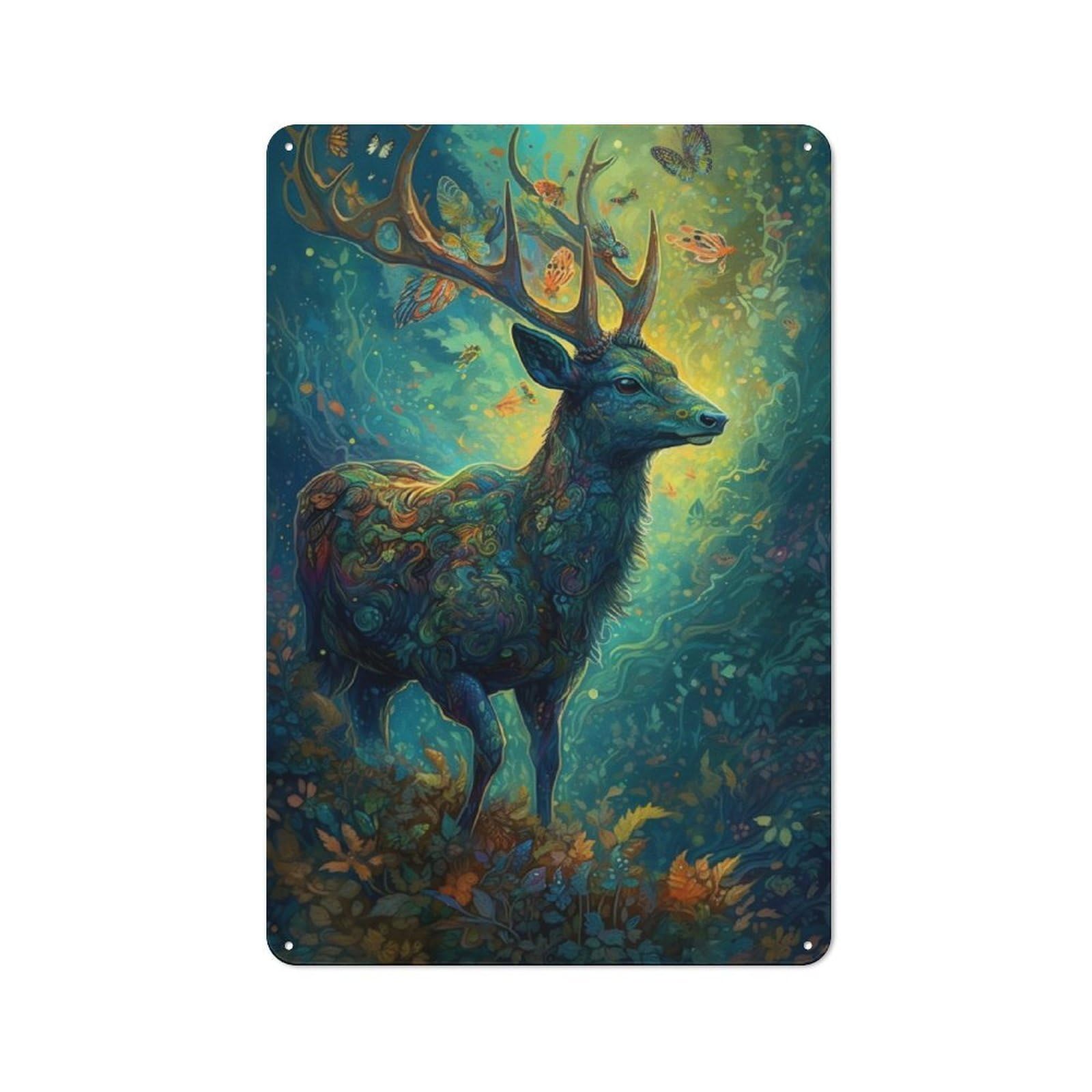 Junmoney Deer Floral Tin Wall Plaque 30X20cm With For Bar Or Restaurant, Autumn Wall Decor For Hospitality Decor Collectors