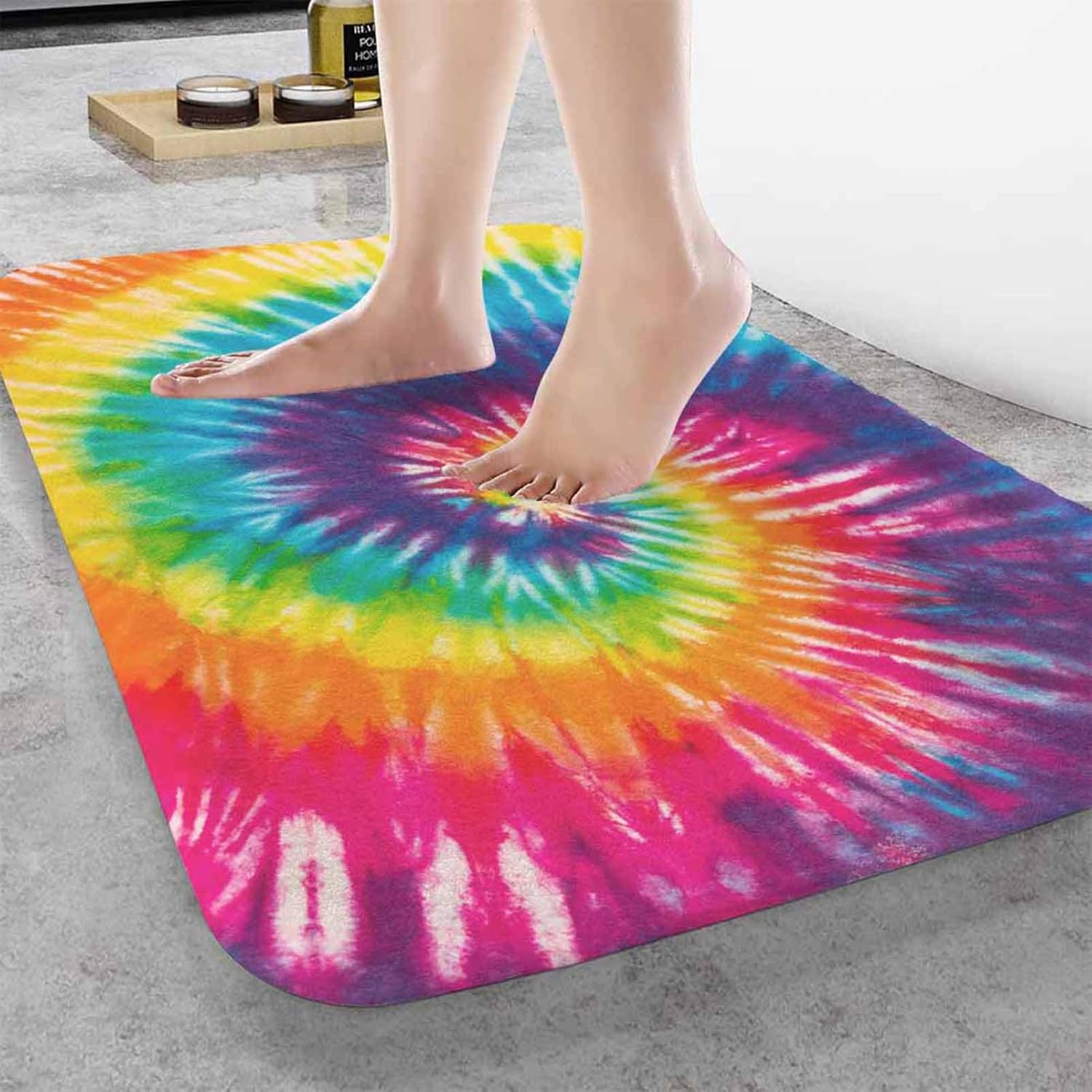 Tie Dye Bath Mats for Bathroom Abstract Rainbow Swirl Tie Dye Floor Bath Rugs Machine Washable Bathmat Carpet Rug Room Decor for Shower Floor 20 X 31 in Mat