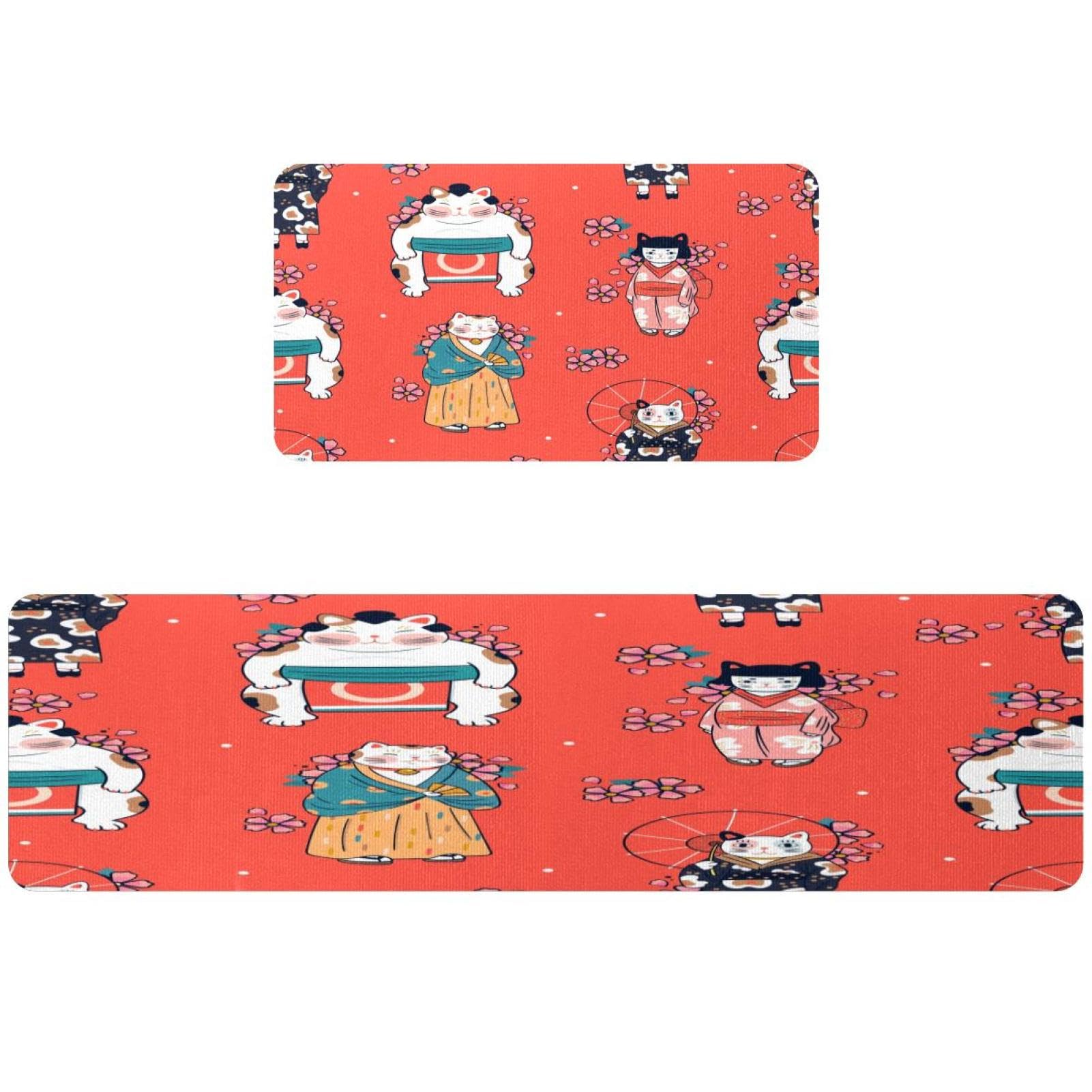 Alfombra de cocina antideslizante VAPOKF evita resbalones con diseño japonés de gatos