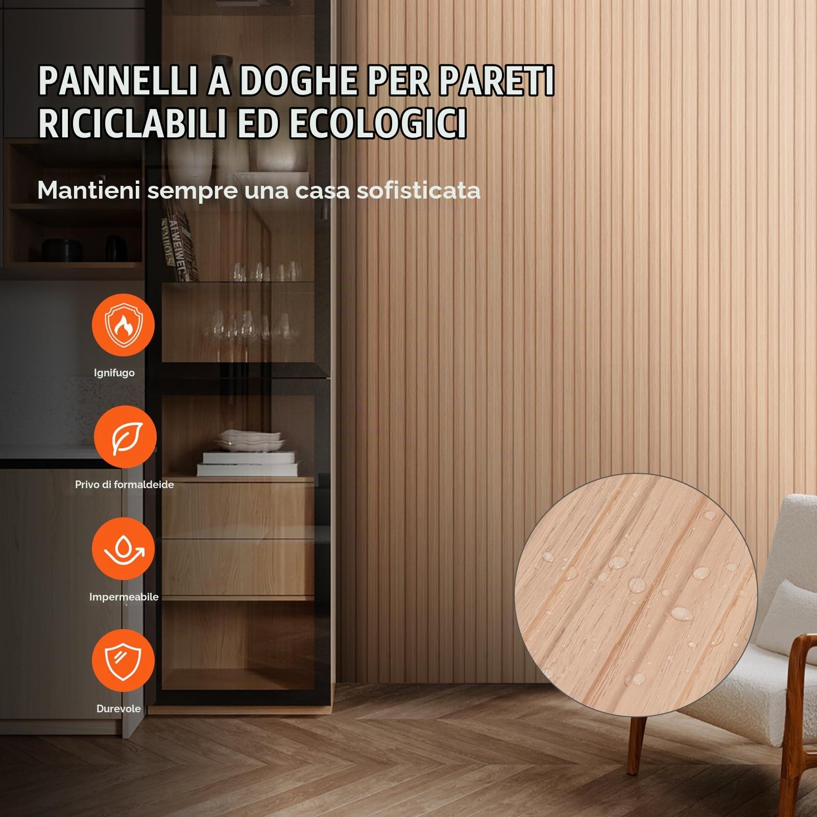 VEVOR Pannelli Acustici a Doghe in Legno di Frassino, 8 Pezzi Pannelli Parete in Legno WPC con Accento per Pareti, Pannelli da Parete Effetto Legno per Decorazioni e Ridurre Rumore 2450 x 166 x 9 mm