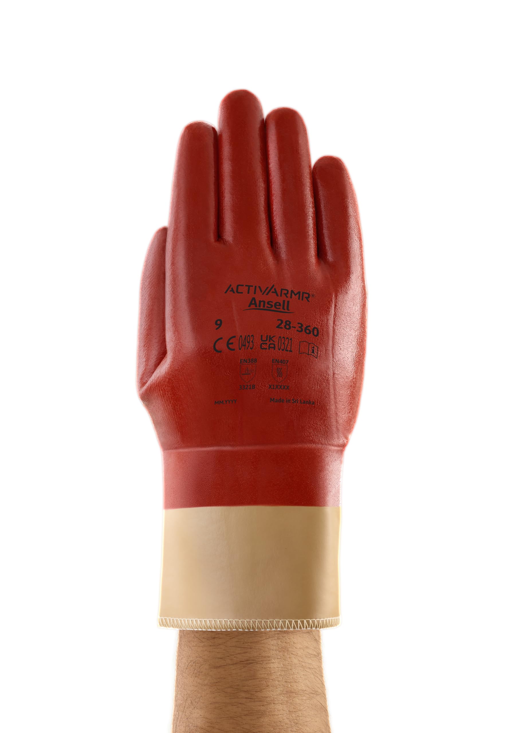 Ansell ActivArmr 28-360 Gants de Manutention, Résistance Anti-Coupure et Oléofuge, Protection Chantier, Construction, Industrie, Travaux Lourds, Homme Femme, Marron, Taille L (12 Paires)