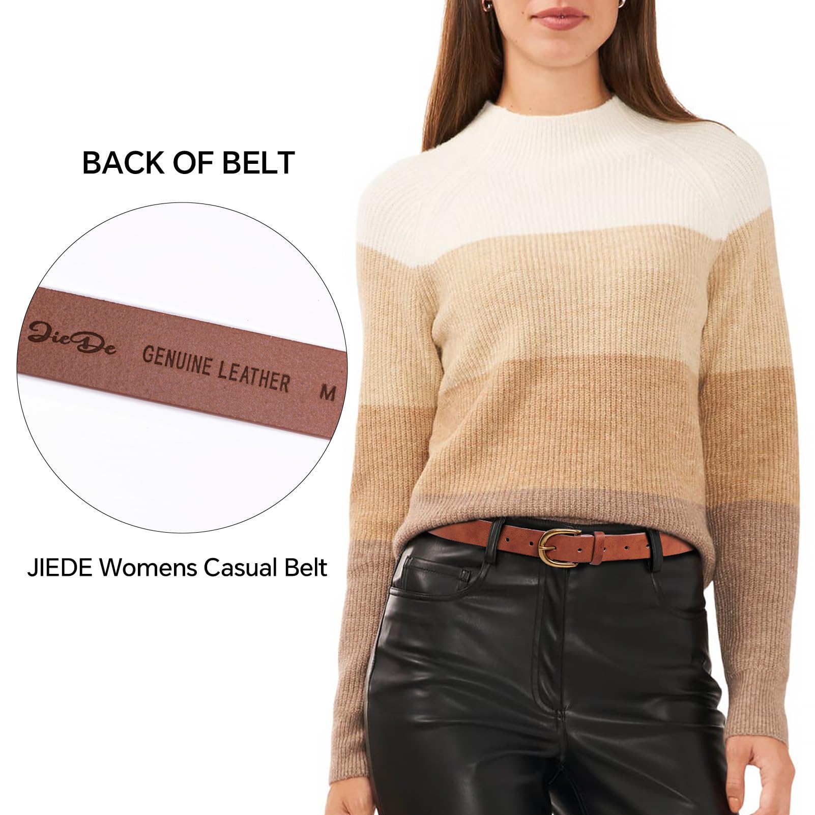 JIEDE Vintage Buckle Belts for Women Trendy Casual Adjustable Ladies Waist Belt for Dress Jeans(Semicircle Brown, XS-Fits Waist 27''-31'')