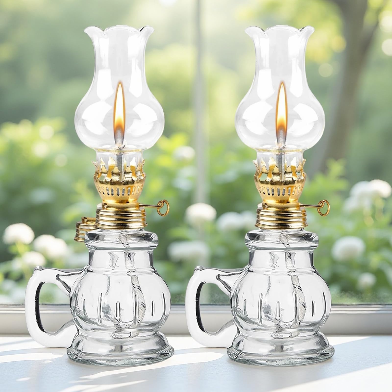 2 Stück Glas Petroleumlampe Öllampe Laterne, Öllampen Aus Glas, Petroliumöllampe Vintage Petrollampe Kerosinlaterne Petroleum Lampen Öl Lampen, Für Wohnzimmer, Esszimmer, Garten, Notfalleinsatz