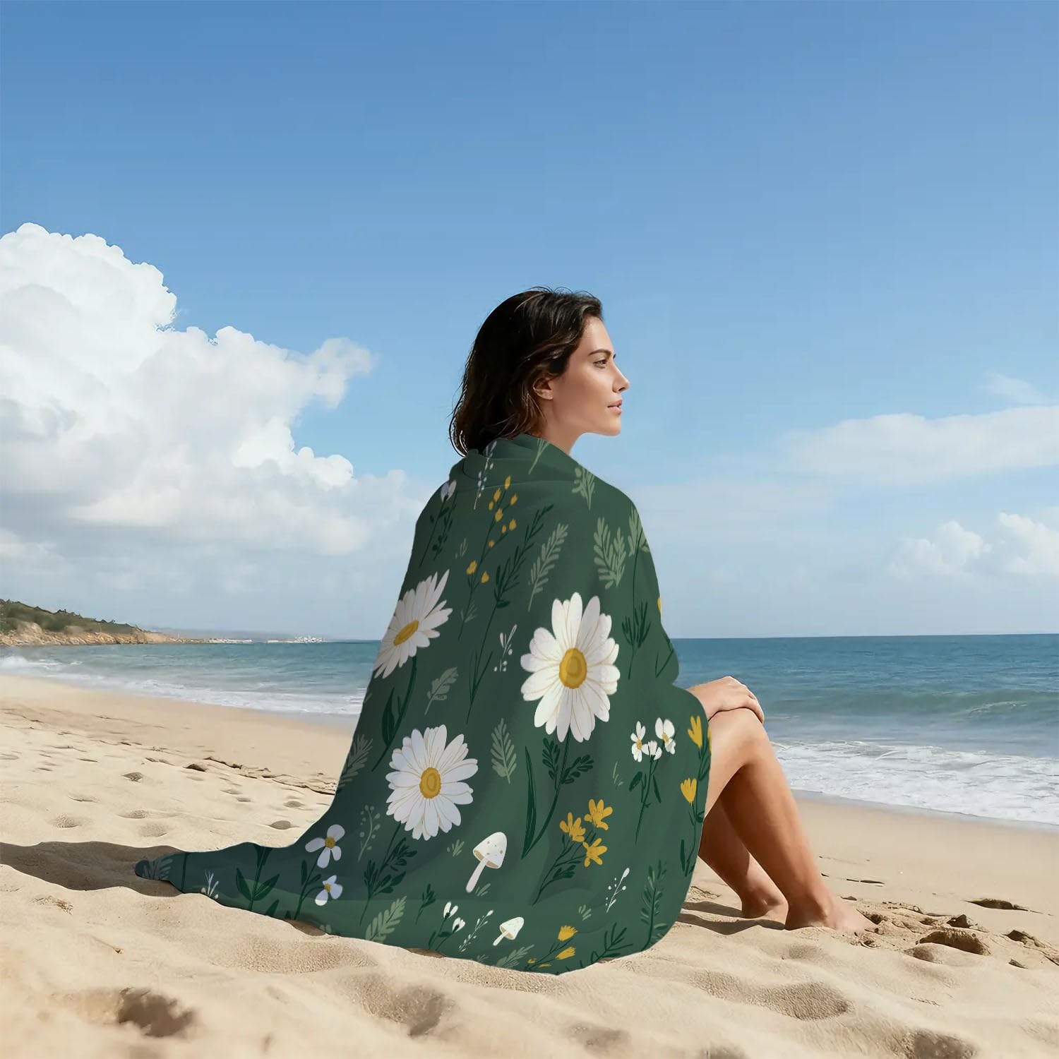 Drap de Plage Anti Sable Sechage Rapide 200 cm x 100 cm Vintage Campagne Serviette de Plage Microfibre Campagne Scandinave Chaleureux Frais Plantes Fleurs Absorbante Super Couverture de Plage