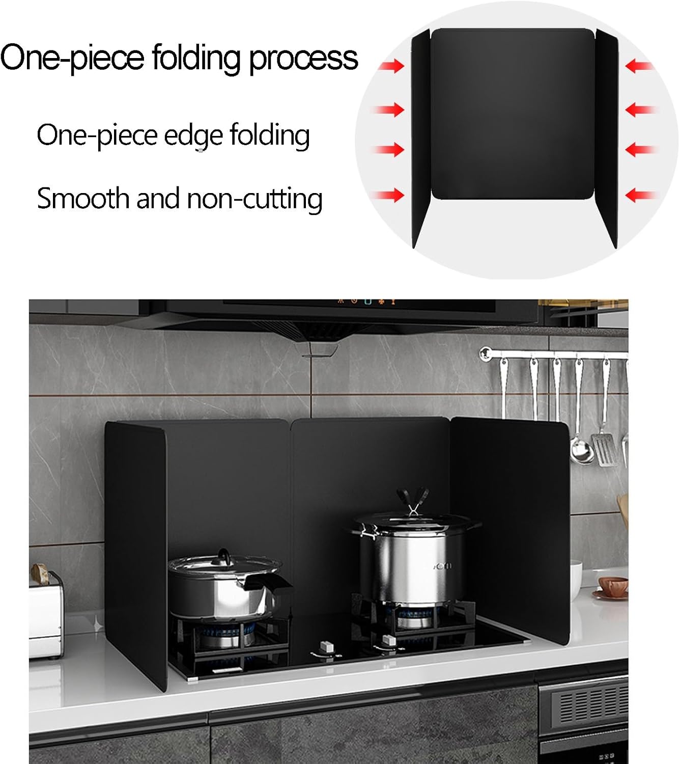 Folding Stainless Steel Grease Splatter Guard, Nonstick Oil Splash Shield for Cooking, Carbon Steel Stove Protector, Kitchen Oil Splatter Screen, Black Color