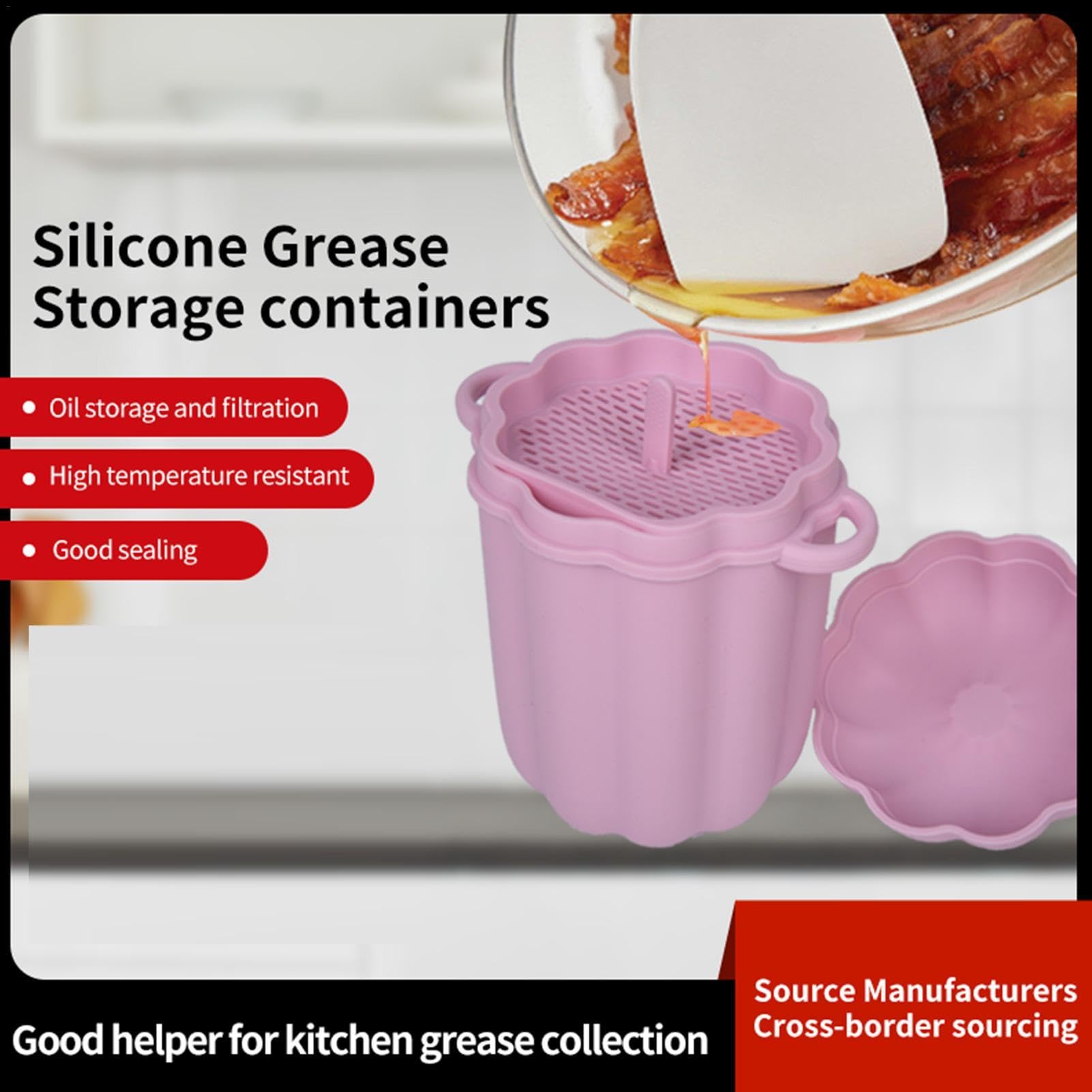 Colador de aceite, separador de grasa de silicona de 460 ml, recipiente de aceite con forma de calabaza de gran capacidad, recipiente de aceite de tocino de silicona antiadherente con colador, | Separador de grasa de de cocina de mayor capacidad con forma