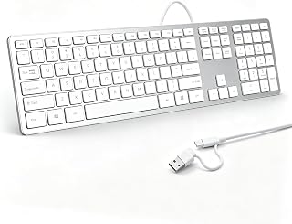 Mac用有線キーボード USB & Type-C デュアルインターフェース 2イン1ケーブル 静音キーボード フルサイズ テンキー付き A-pple MacBook Pro/Air iMac Pro/mini対応