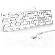 Wired Keyboard for Mac, Ultra-Slim Silent Keyboard with USB & Type-C Dual Interface 2-in-1 Cable, Silent Keyboard Full Size with Numeric Keypad, Compatible with A-pple MacBook Pro/Air iMac Pro/mini