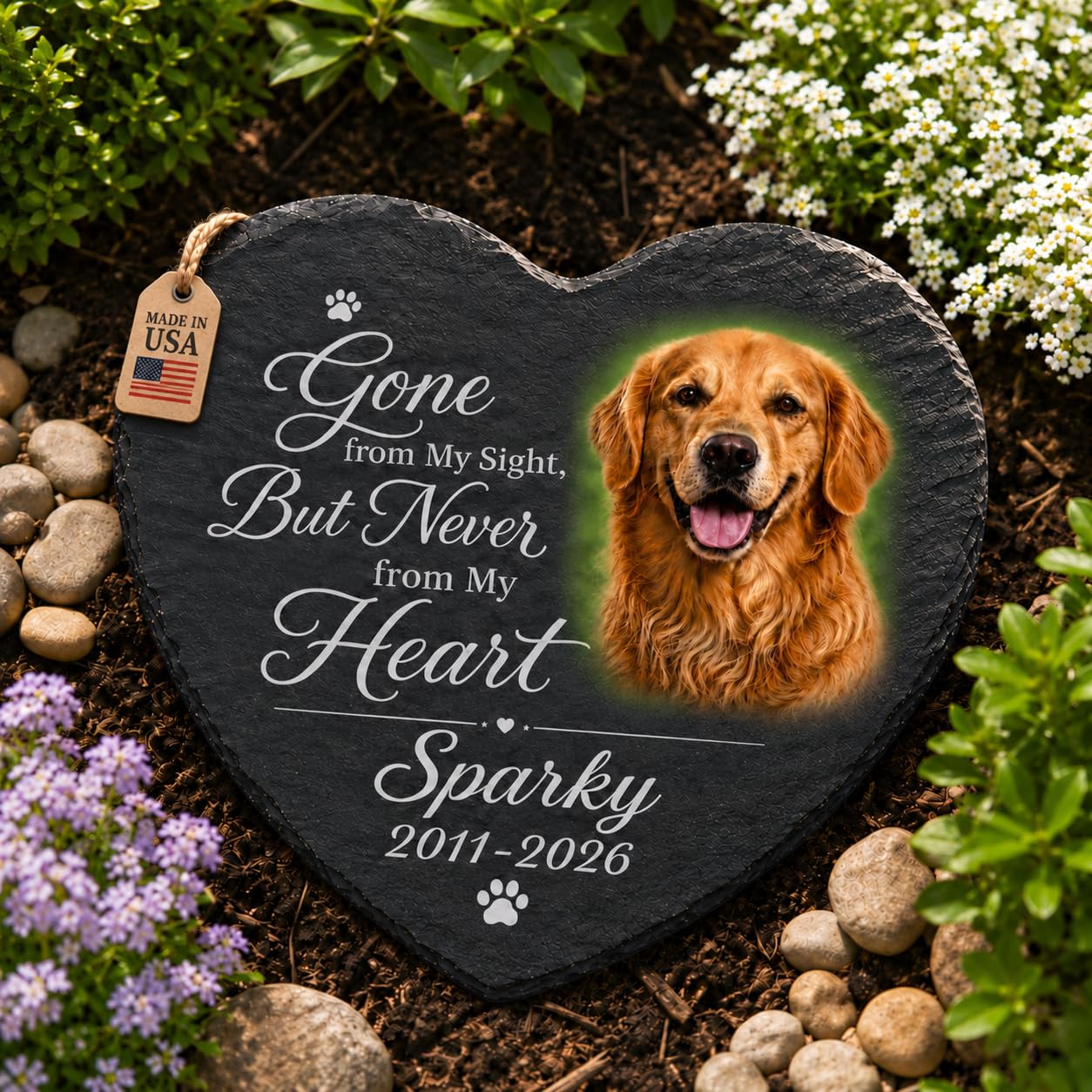 Bemaystar Personalized Dog Memorial Gifts for Loss of Dog, Personalized Pet Memorial Stone with Photo, Custom Cat Remembrance Plaque, Sympathy Gift, Made in USA,Heart - Color