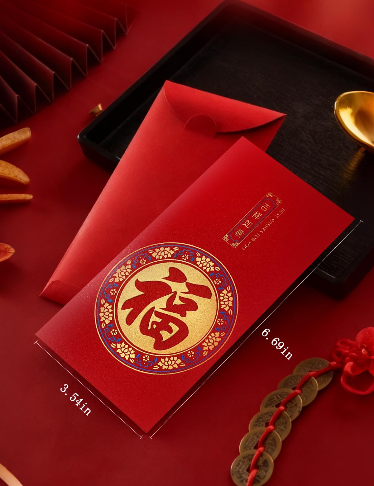 Ang Bao Chinesische Neujahrsumschläge, Glücks-Geldumschlag, große chinesische rote Taschen, dickes, stabiles Geldgeschenk, Hongbao, 230 g/m², Premium-Glitzer-Papier-Geldtaschen, 36 Stück
