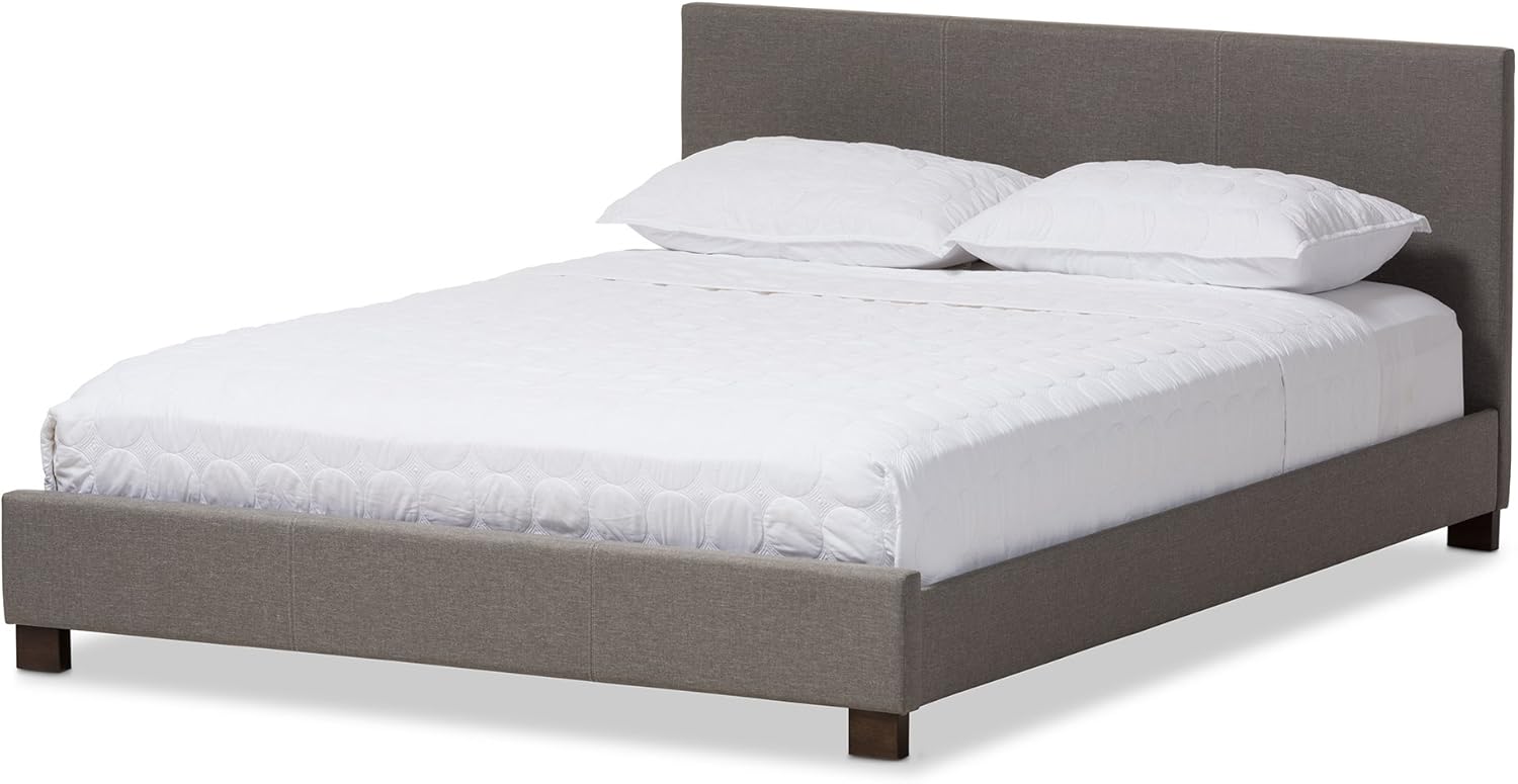 Baxton Studio Remi Fabric Upholstered Panel-Stitched Platform Bed, Full, Grey