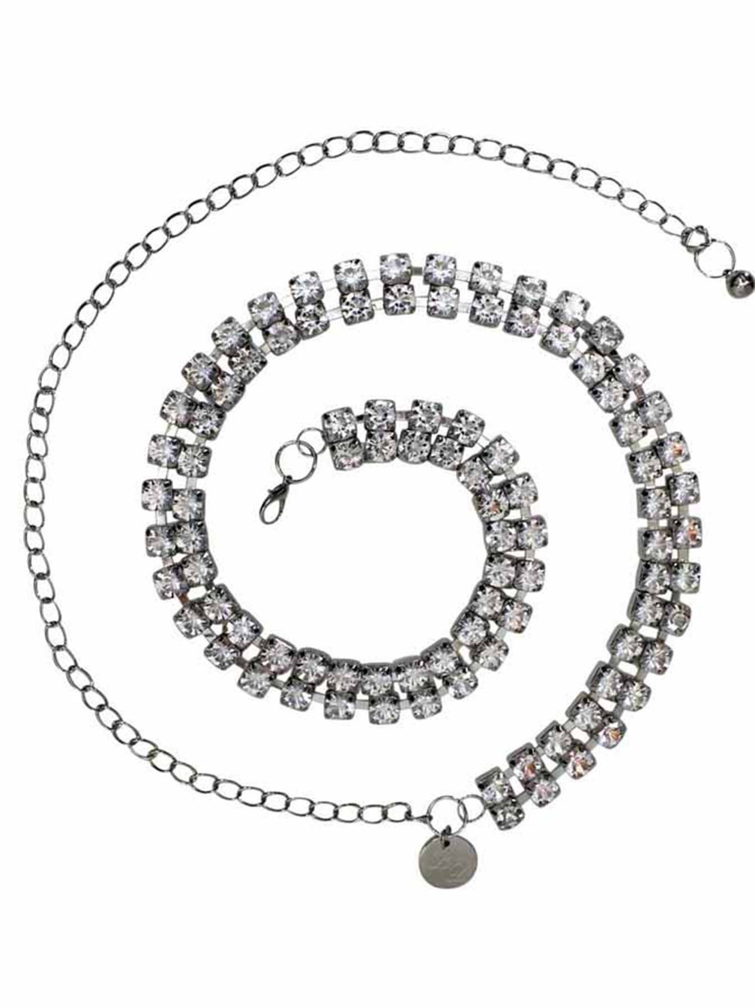 Silver Tone Crystal Link 36” Chain adjustable Belt  with crystal cubes Vintage Silver Tone grey and black crystals Multi Chain Belt  main image 3