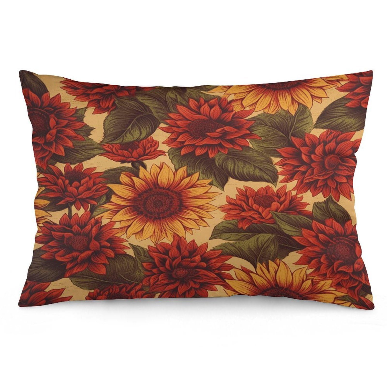 Red Sunflower Throw Pillow Cover Soft Pillow Case Decorative Lumbar Pillow Cover Cozy Throw Pillowcase Polyester Rectangular Cushion Case Decor for Couch Sofa Bed