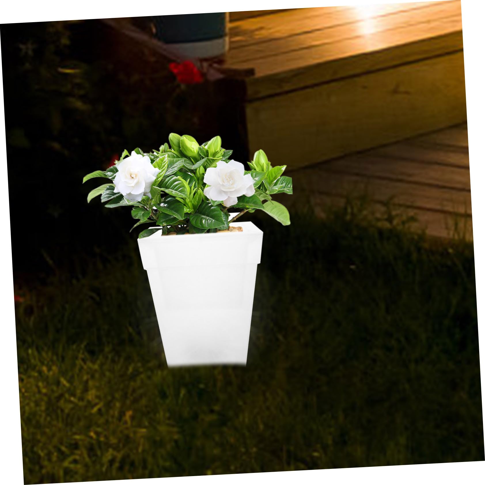 Vaso da Fiore Solare Luminoso Quadrato Decorazione Giardino Esterno con Luce LED Lampada Solare da Prato per Patio Cortile e Vialetti