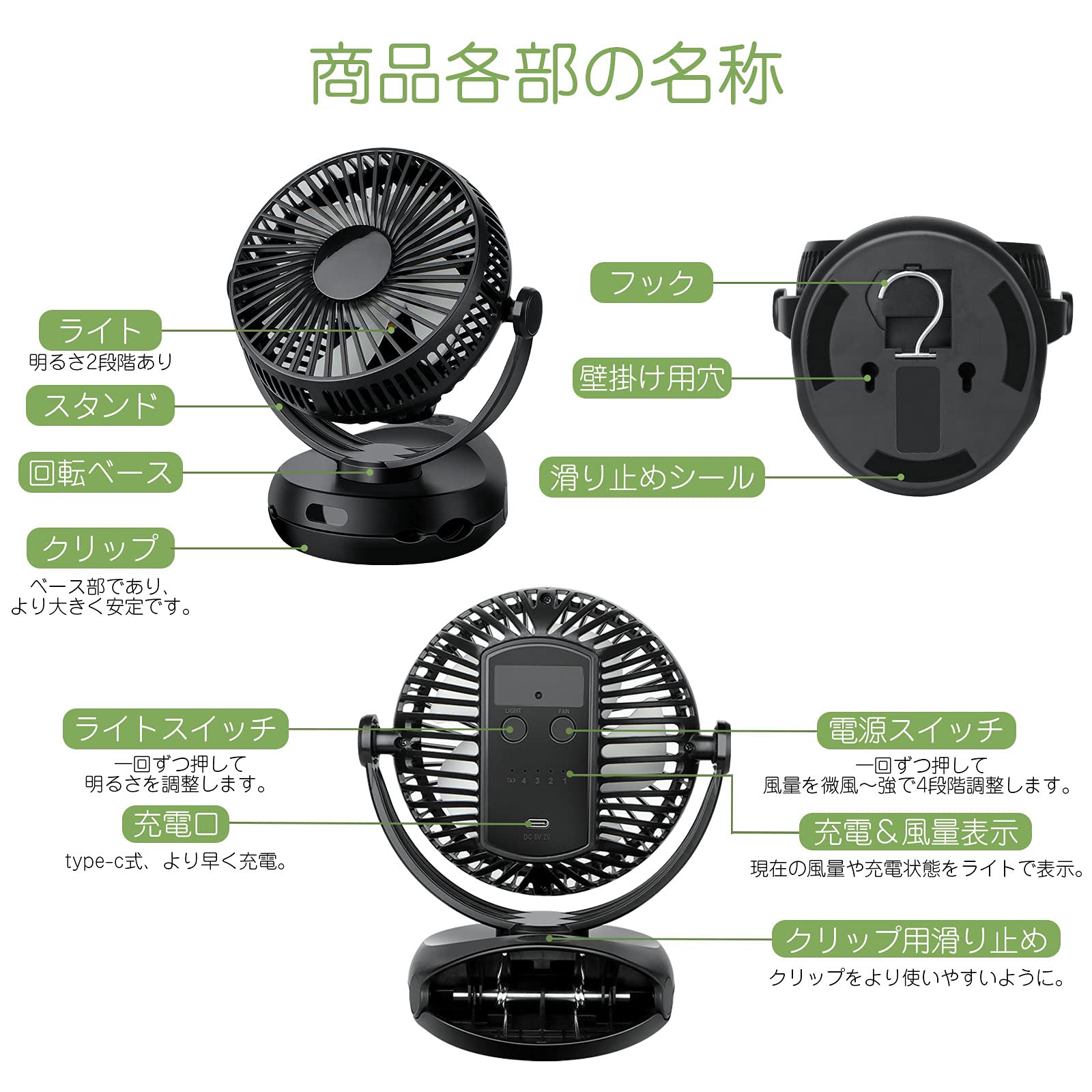 Amazon | 扇風機 充電式 USB 卓上扇風機 クリップ式 10000mAh 40h連続