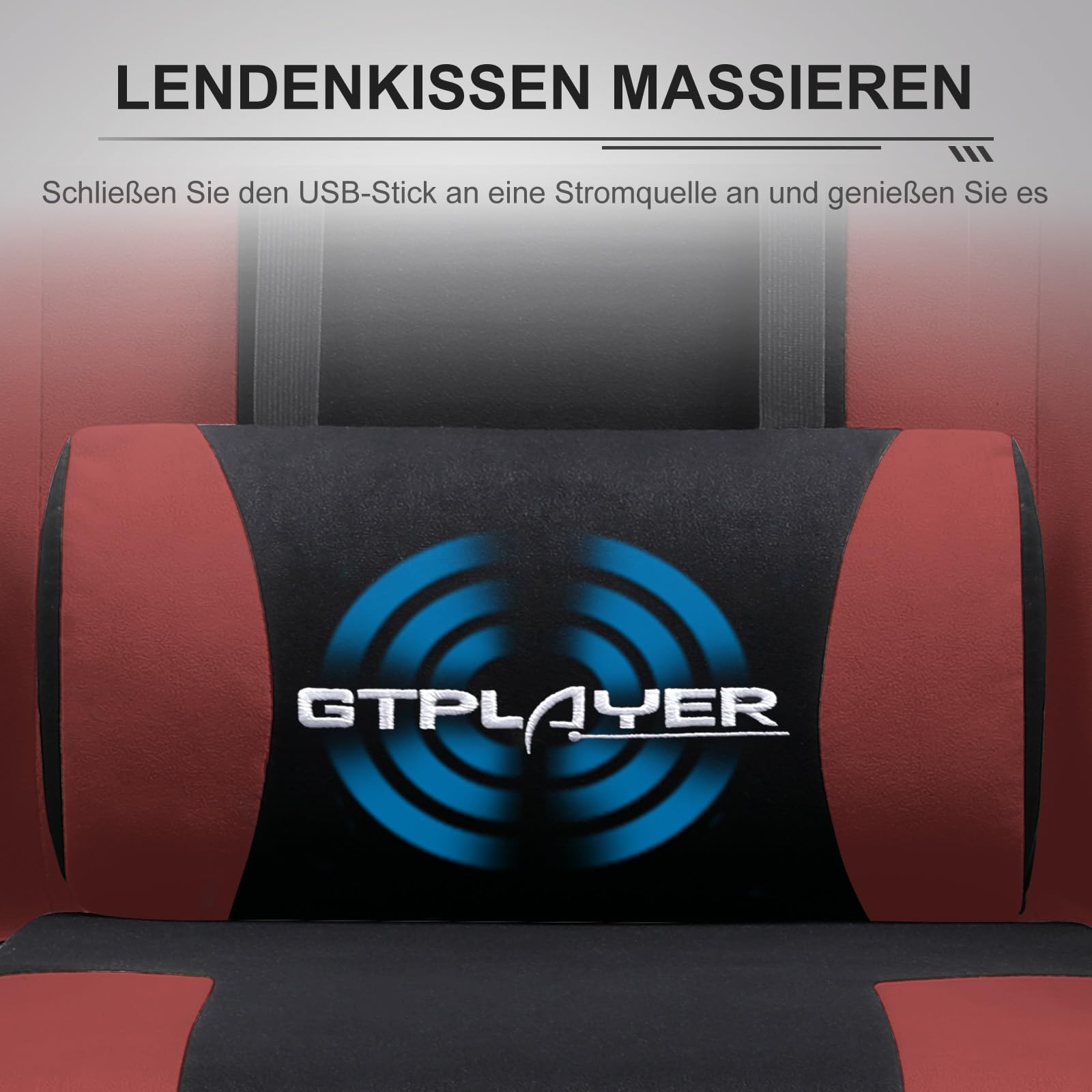 GTPLAYER Gaming Stuhl Stoff, Bürostuhl Massage Gaming Sessel Ergonomischer Gamer Stuhl mit Fußstütze, Kopfstütze Massage-Lendenkissen, Gepolstert Gaming Chair, Drehsessel, rot