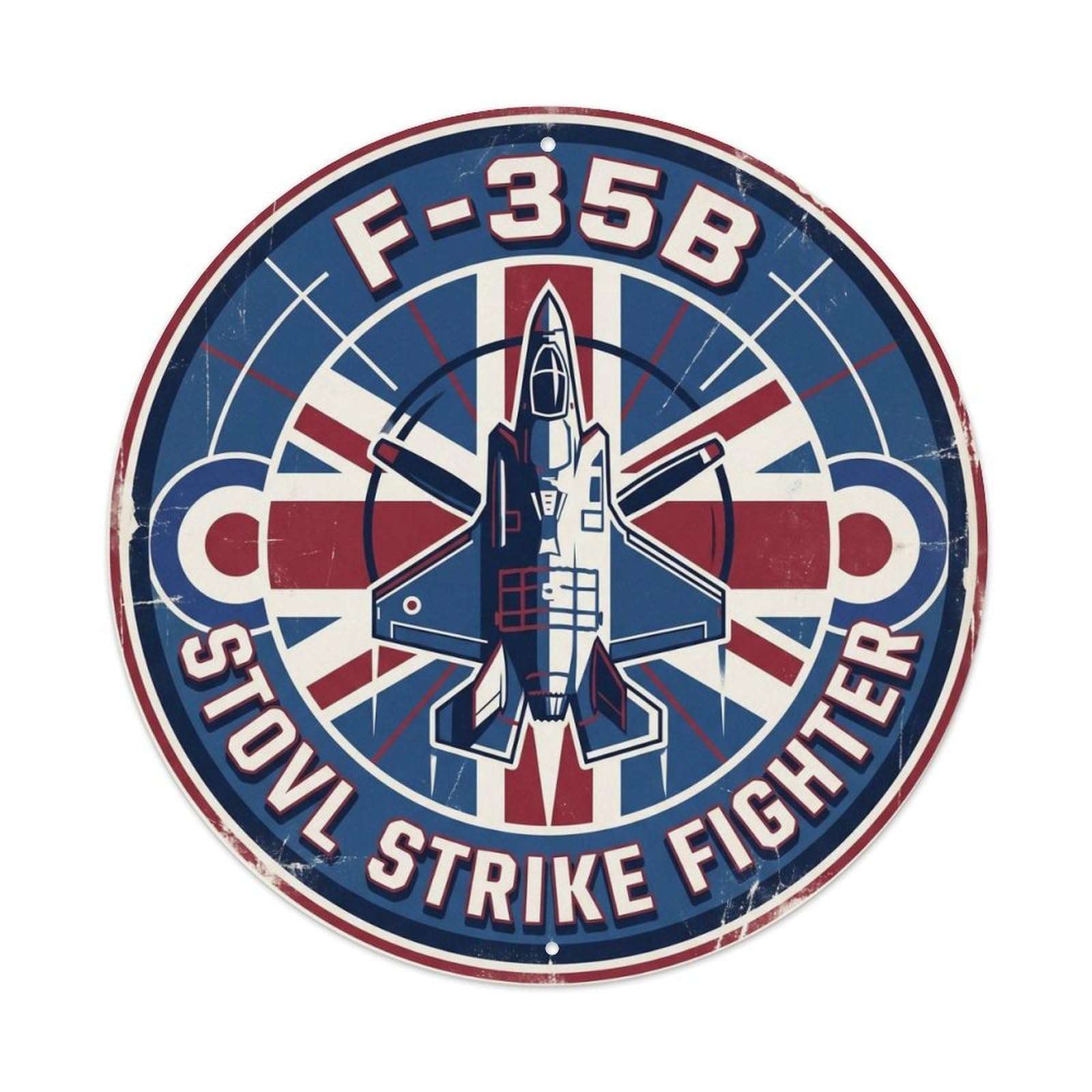 F-35B Lightning STOVL Stealth Fighter Aircraft Strike Metal Tin Sign Plaque Wall Decor for Cafe, Man Cave, Club Bar, Office, Home Garden Round Metal Poster 8x8Inch