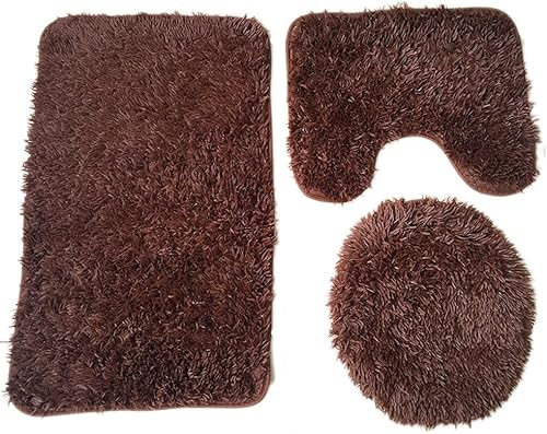 Miniatura 23 de Juego de alfombras de baño suaves de 3 piezas con tapete de baño en forma de U y tapa de inodoro (beige)