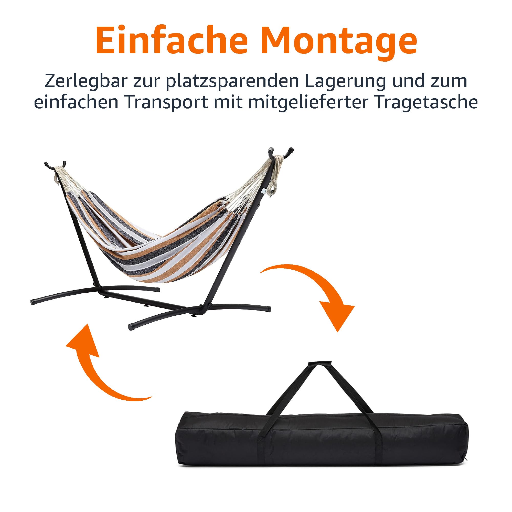 Amazon Basics Hängematte mit Gestell, Stoff, One Size, 117 cm x 300 cm x 100 cm, Mehrfarbig