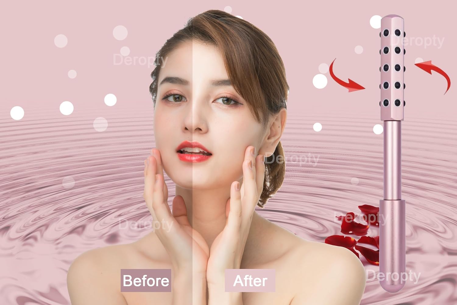 Beauty Massage Roller, Facial Massage Tool, 30 Germanium Stone Uplifting Face，Uplifting Face Massager Roller (Pink) - Image 4