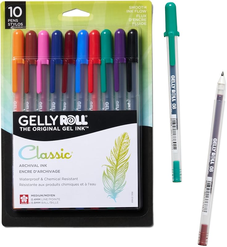 SAKURA Gelly Roll Classic, Medium Pt, Multicolor, 10 PK 37460 | Gel Ink Pen for Writing, Art & Drawing, Smooth Archival Quality Ink, Certified Non-Toxic, Japanese Quality