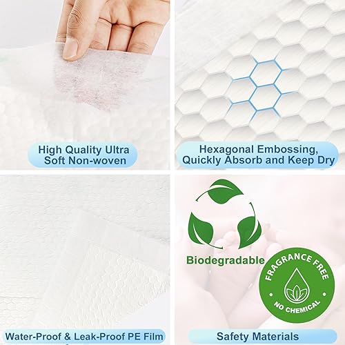 Miniatura 6 de Cambiadores desechables para bebé, paquete de 100 forros de pañales de 17.5 x 13.5 pulgadas, ultra absorbentes, almohadillas transpirables,