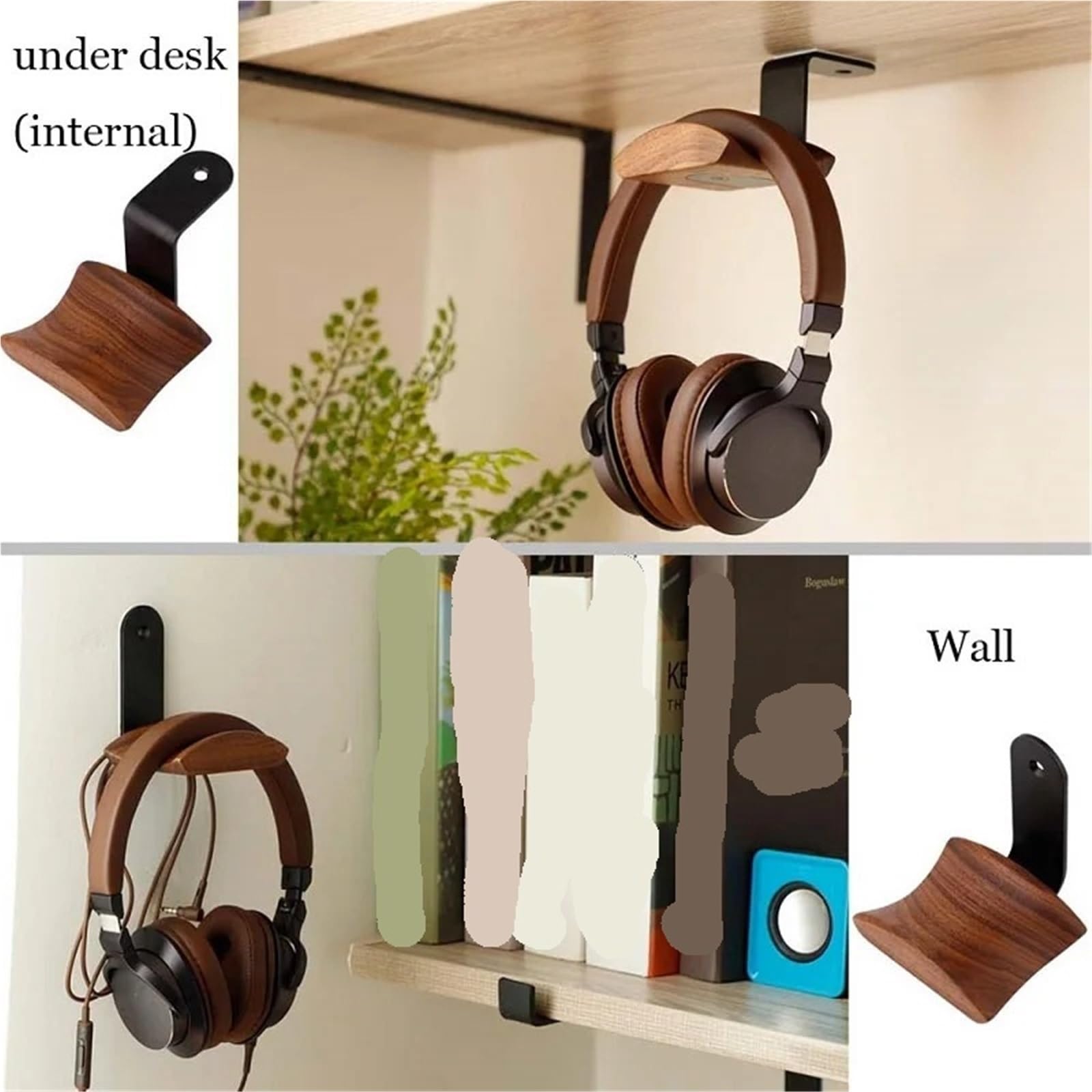 Supporto da parete per headset Supporto for cuffie in legno | Supporto universale for cuffie, espositore in metallo con gancio for cuffie montato a parete(Z- golden walnut)