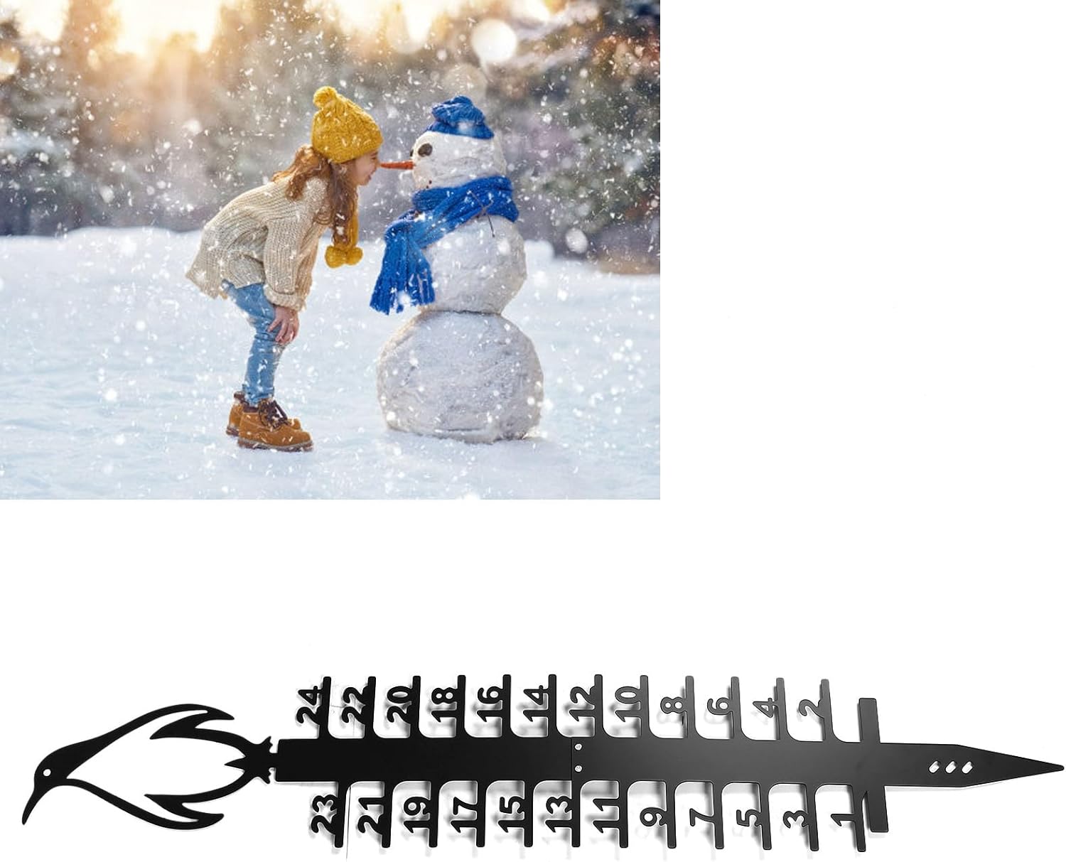 Penguin Iron Art Snow Gauge, 24inch Snow Gauge, Outdoor Measuring Gauge, Rain Gauge Garden Stakes for Yard, Lawn & Garden, Easy to Read, Waterproof, default, defult