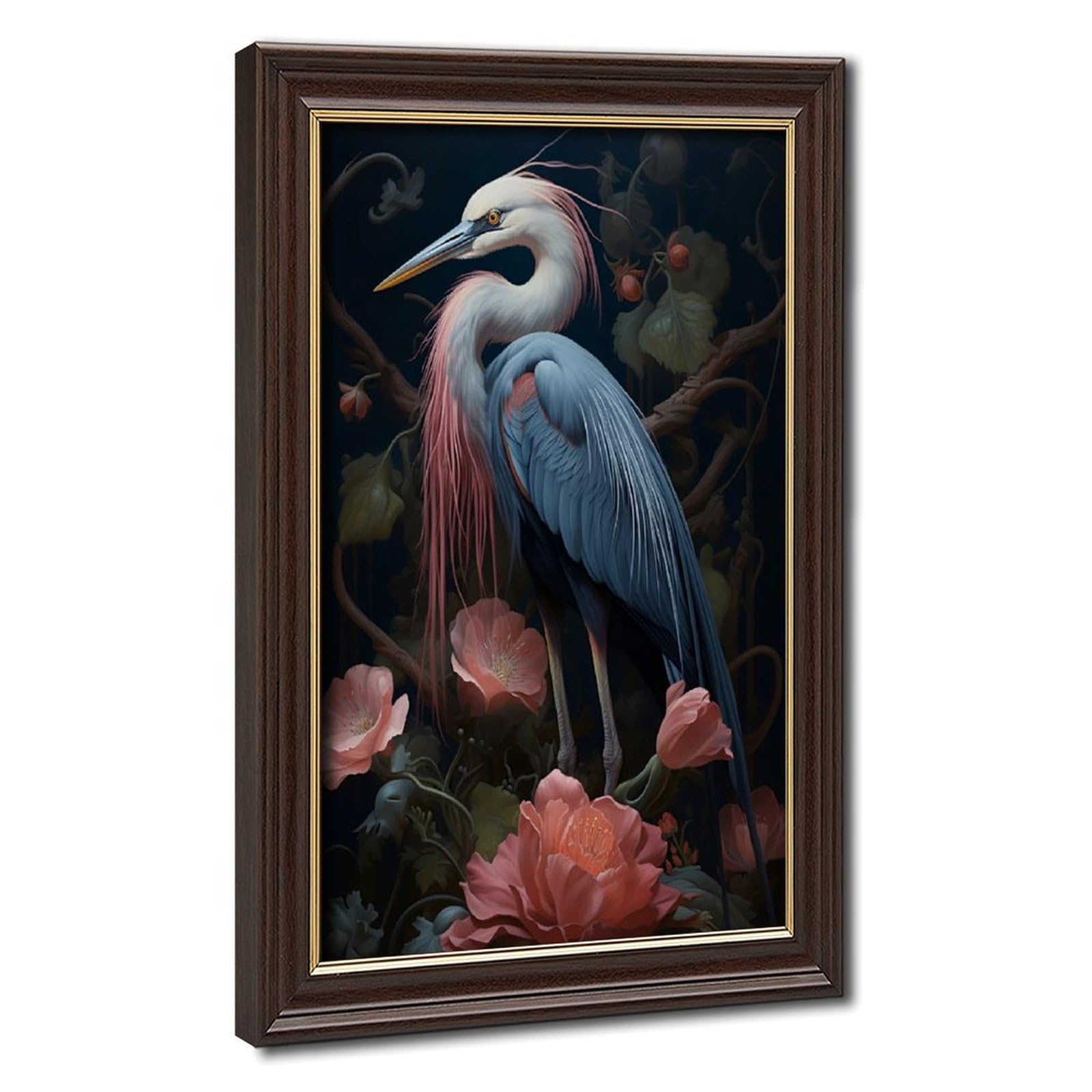 Bareronor Mokume Gane Frame-Style Blue Heron Vintage Canvas Poster For Living Room Decor Gift